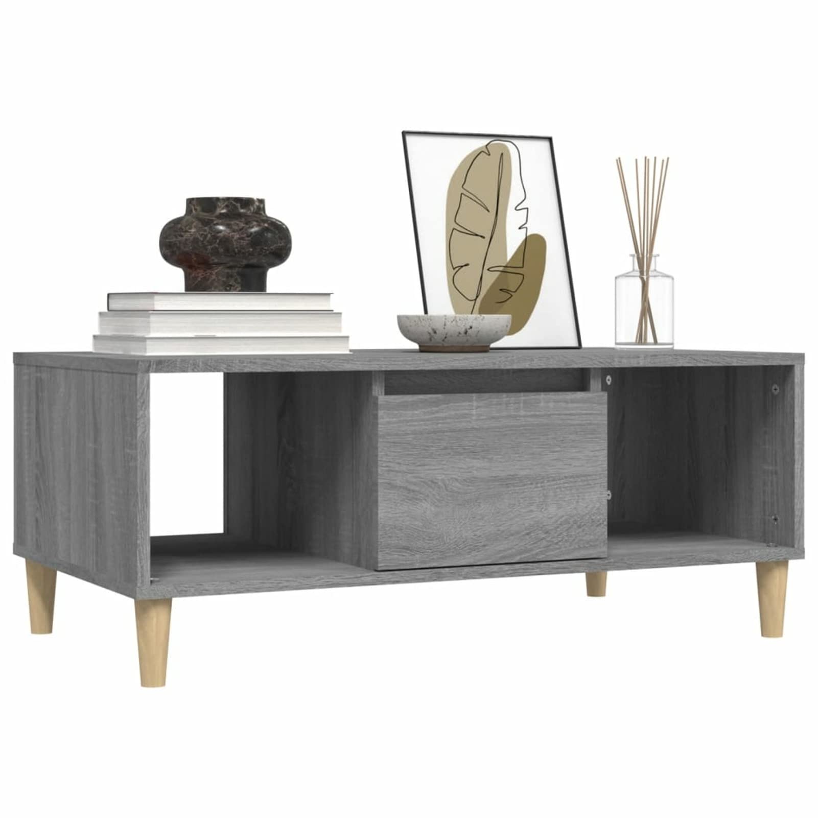 Homgoday Table basse grise Sonoma 90 x 50 x 36,5 cm, table d'appoint en bois d'ingénierie, table d'appoint pour salon, salle de réception d'invités, chambre à coucher et mobilier de bureau