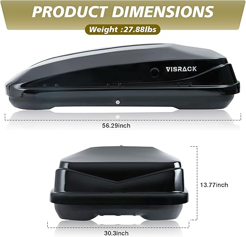 Miniatura 3 de Caja de carga grande para techo rígida con cerradura de llave, 62 pulgadas de largo x 31 pulgadas de ancho x 15 pulgadas de alto, 15 pies cúbicos,