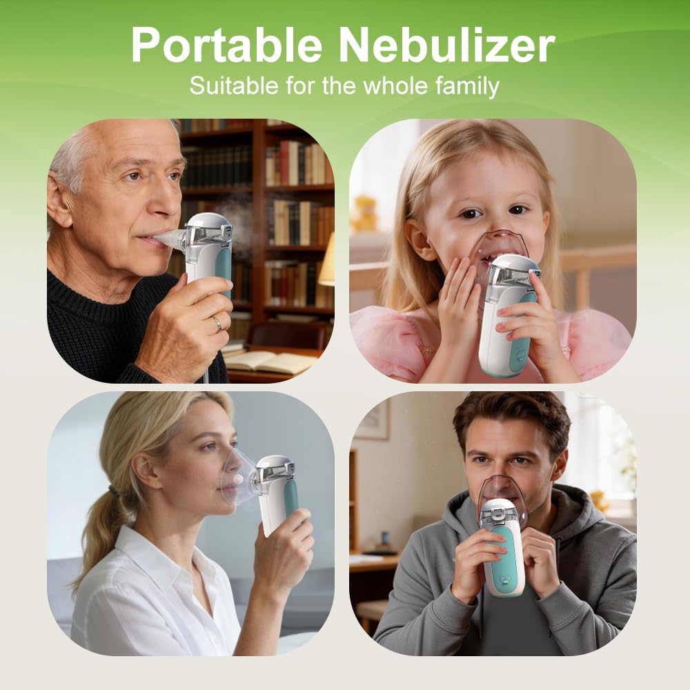 Nebulizador bebe & adultos, Nebulizador portatil con función de carga con boquilla y 2 mascarillas, para uso doméstico y de viaje（Blanco luna）