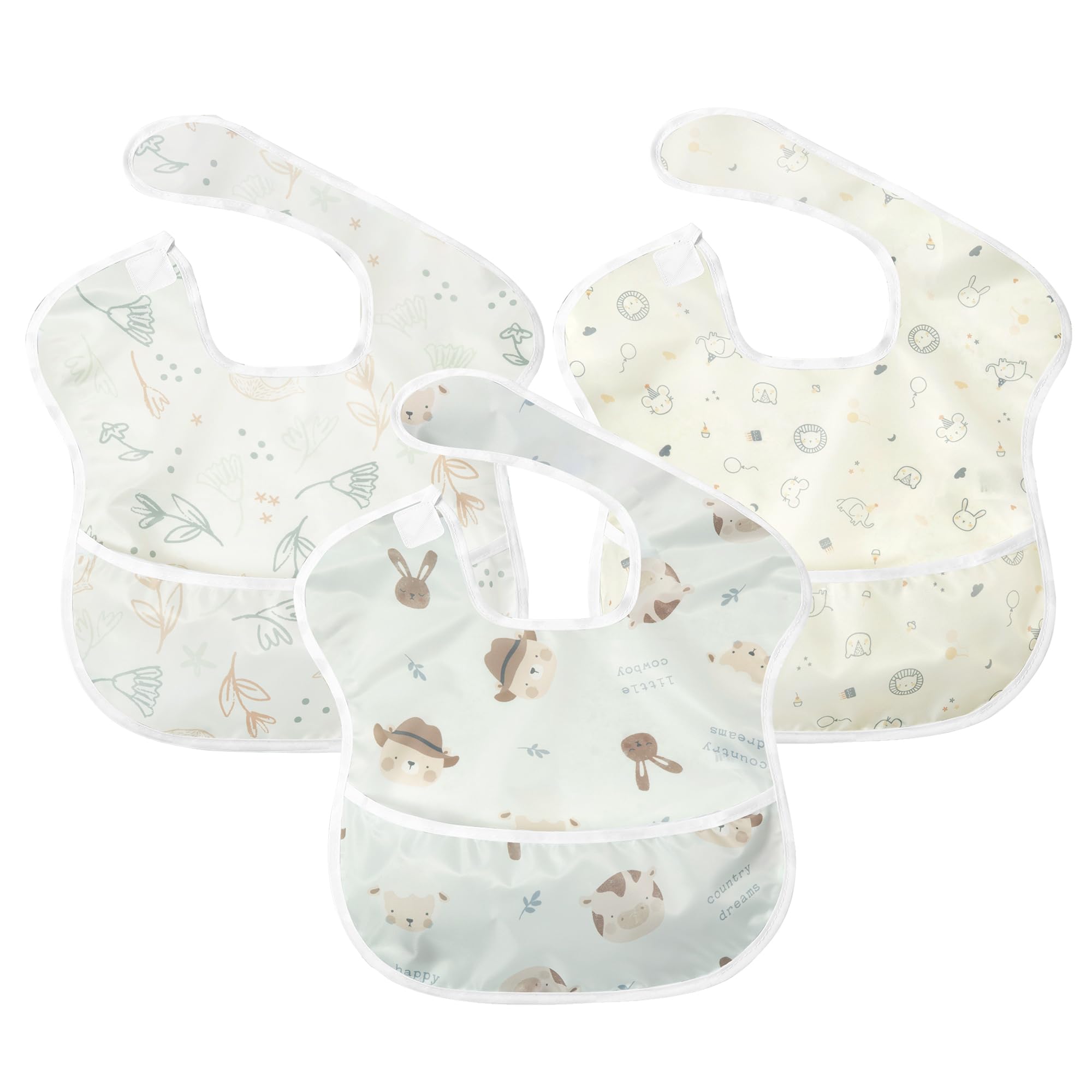 Little Dimsum Baby Lätzchen 3er Set,Wasserdichte Babylätzchen mit Ärmeln & Auffangtasche, Verstellbarer Klettverschluss, Für Babys 6-36 Monate (Maschinenwaschbar)