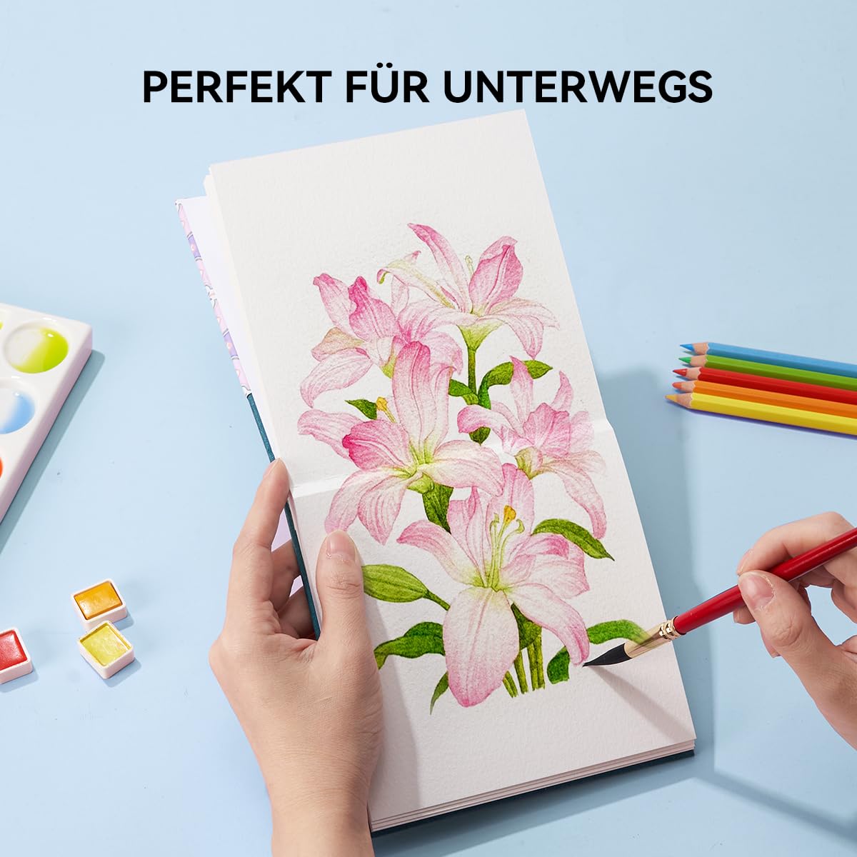 Arrtx Square Aquarellpapier Skizzenbuch, 5.47x5.47'', 140 LB, 300 GSM, 100% Baumwollpapier, Cold Press, 24 Blätter, Hardcover Aquarell Journal für den Einsatz als Reisebuch für Künstler Erwachsene Stu