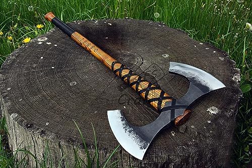 GLORIUS Craft Double Head Berserker Axe Two Hand Axe Broad Axe Hewing Axe Double Edged Battle Axe Large Norse Axe Double Blade Axe Big Viking Axe Hand Forged Axe Blade Axe