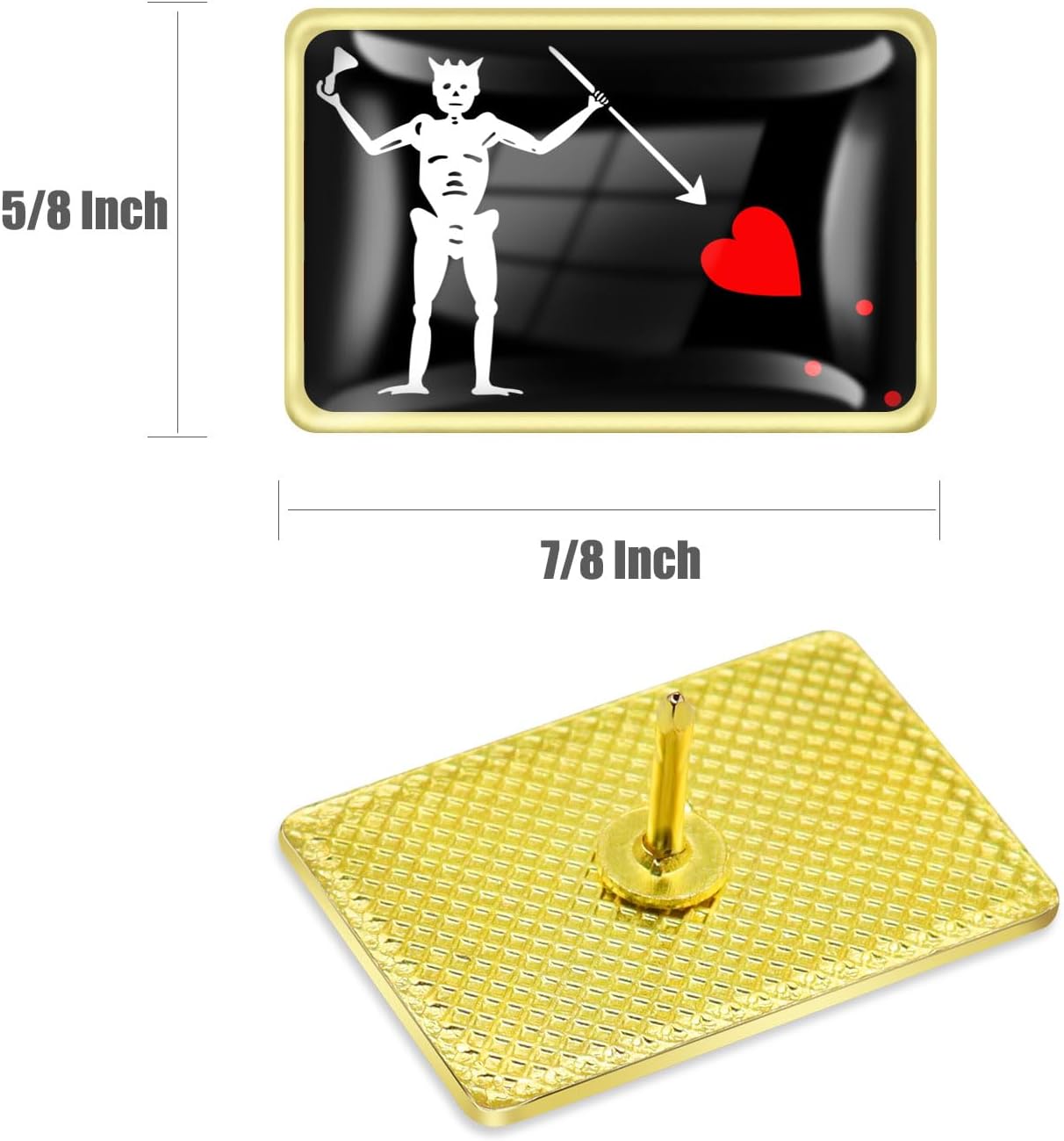 12/24/50/100Pcs Pirate Edward Teach Flag Lapel Pins Bulk - Metal Red Heart BlackBeard Flag Brooch Badge Souvenir for Men Women Clothes Bags Hats