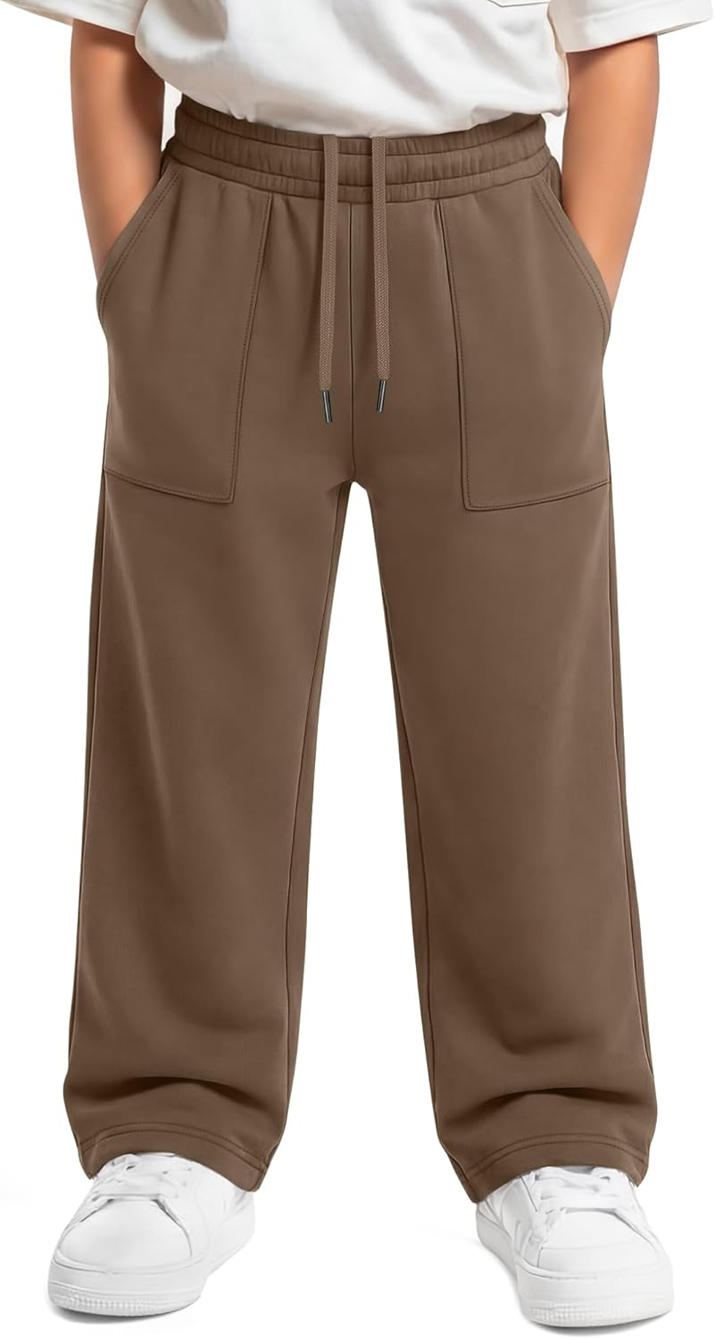 Boys Baggy Sweatpants Teens Straight Leg Open Bottom Pants Spring Lightweight Drawstring Trousers with Pockets
