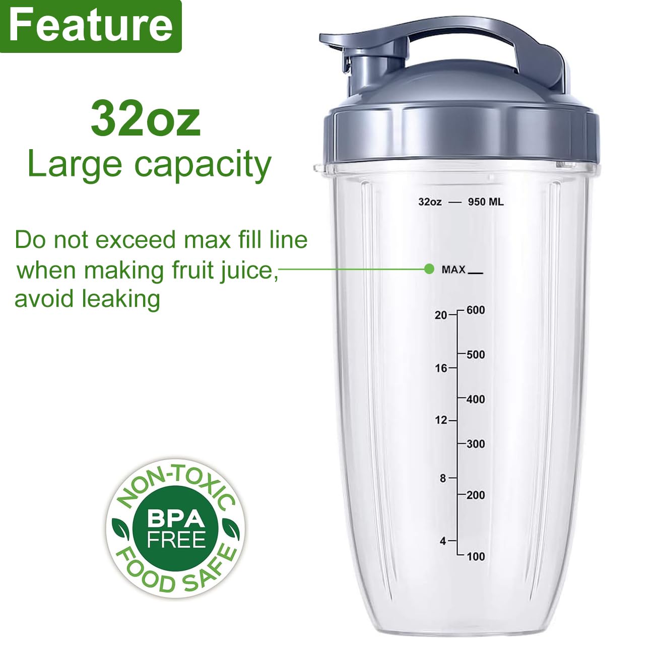 Piezas de Repuesto Compatible con Nutribullet Batidora 600W / Pro 900 Watt Series, Extractor Cuchilla, Vasos de 32oz con Tapa Abatible para Nutribullet Batidora Blender Blade Accesorios