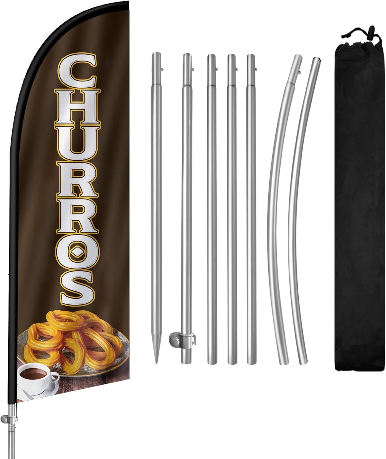Churros Flag for Business, Churros 8FT Polyester Advertising Swooper Flag with Aluminium Alloy Flag Pole Kit, Stainless Steel, Ground Spike, Portable Bag