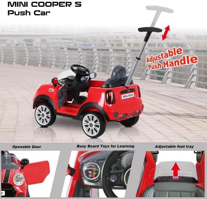 Miniatura 4 de Rollplay MINI Cooper - Auto de empuje para niños pequeños, auto con mango de empuje ajustable, modo pie a piso, volante con sonidos, cinturón de