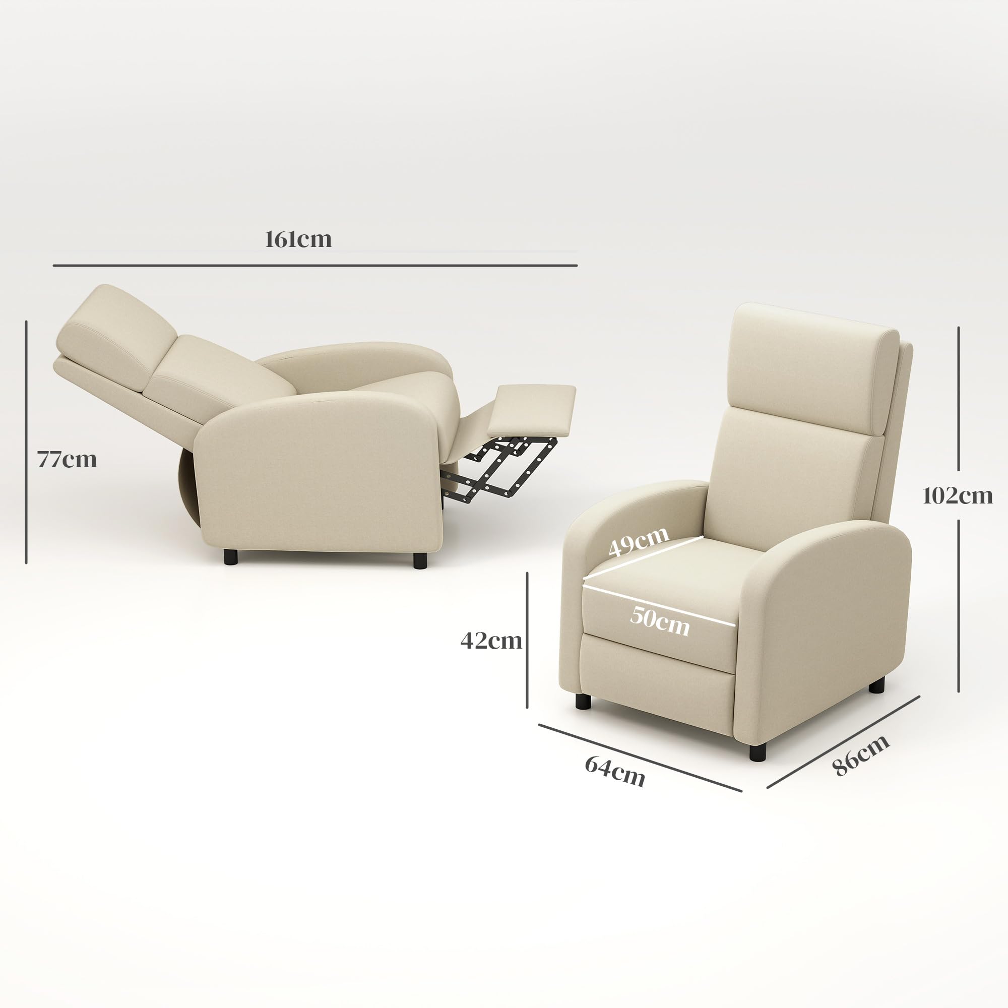 HOMCOM Sillón Relax Reclinable Manual Sillón Relax Tapizado en Lino Sintético con Reposapiés Respaldo Alto Carga 120 kg Butaca Reclinable para Dormitorio Oficina Crema