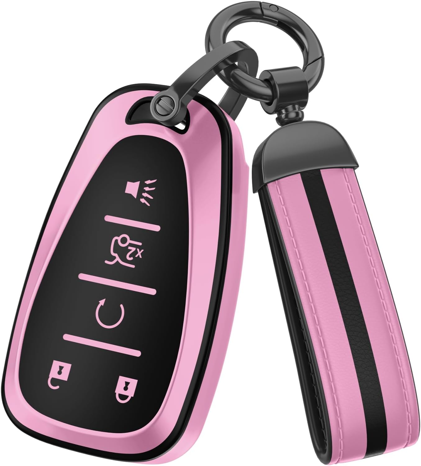 For Chevy Key Fob Cover Accessories,Matte TPU Material, With a Cute Leather Keychain,For Equinox Malibu Camaro Cruze Blazer Traverse Trax And Other Models. (Matte Gray, 5-Buttons)