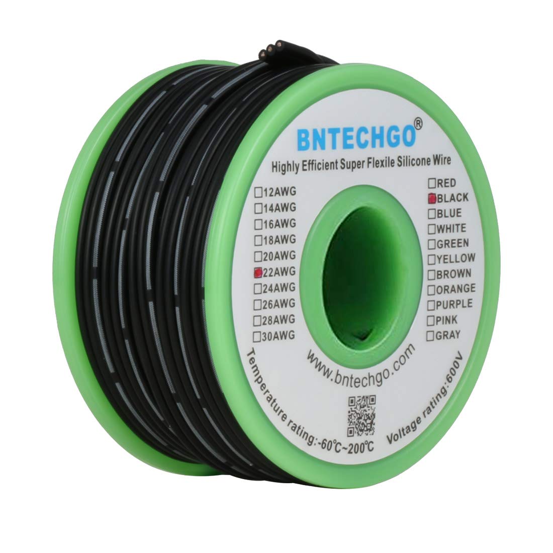 BNTECHGO 22 Gauge Silicone Ribbon Cable Copper Wire 3P Flat Cable 22 AWG Flexible Soft Silicone Rubber Parallel Wire Stranded Tinned Copper Wire 3 Pin Black 25 ft