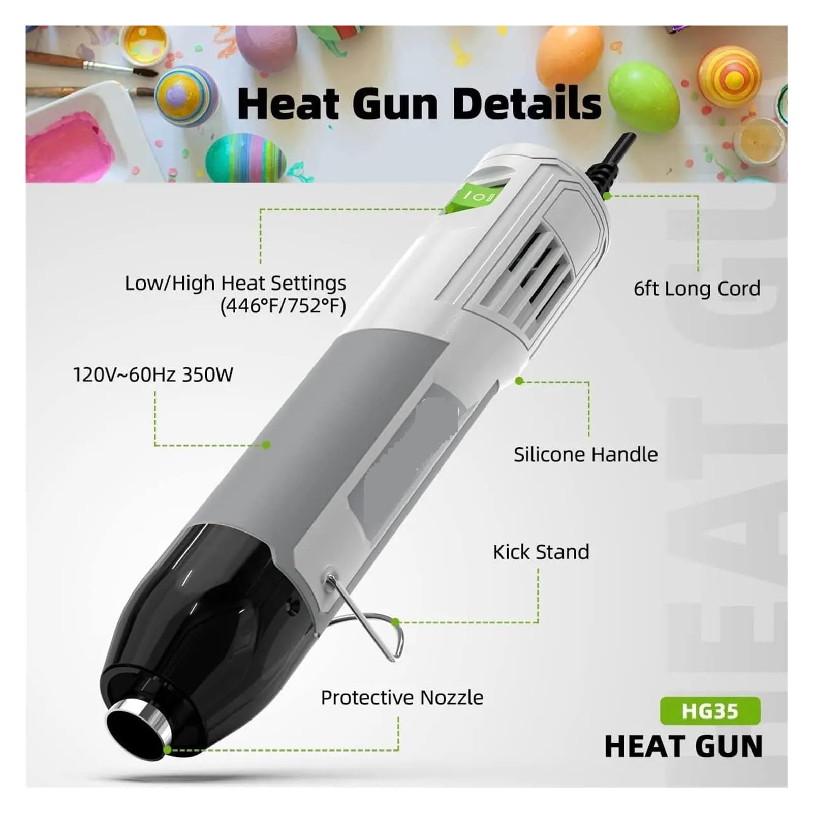 Pistolet Thermique 350W, Outil Électrique, À Air Chaud, De Température Avec Siège Support, Bricolage En Plastique Rétractable Moteur Haute Performance