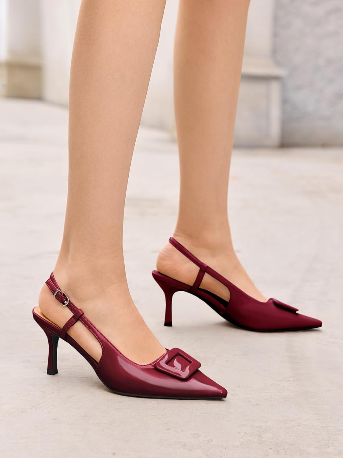 Coutgo Womens Slingback High Heels Closed Pointed Toe Pumps Ankle Strap Work Dress Shoes - Image 3