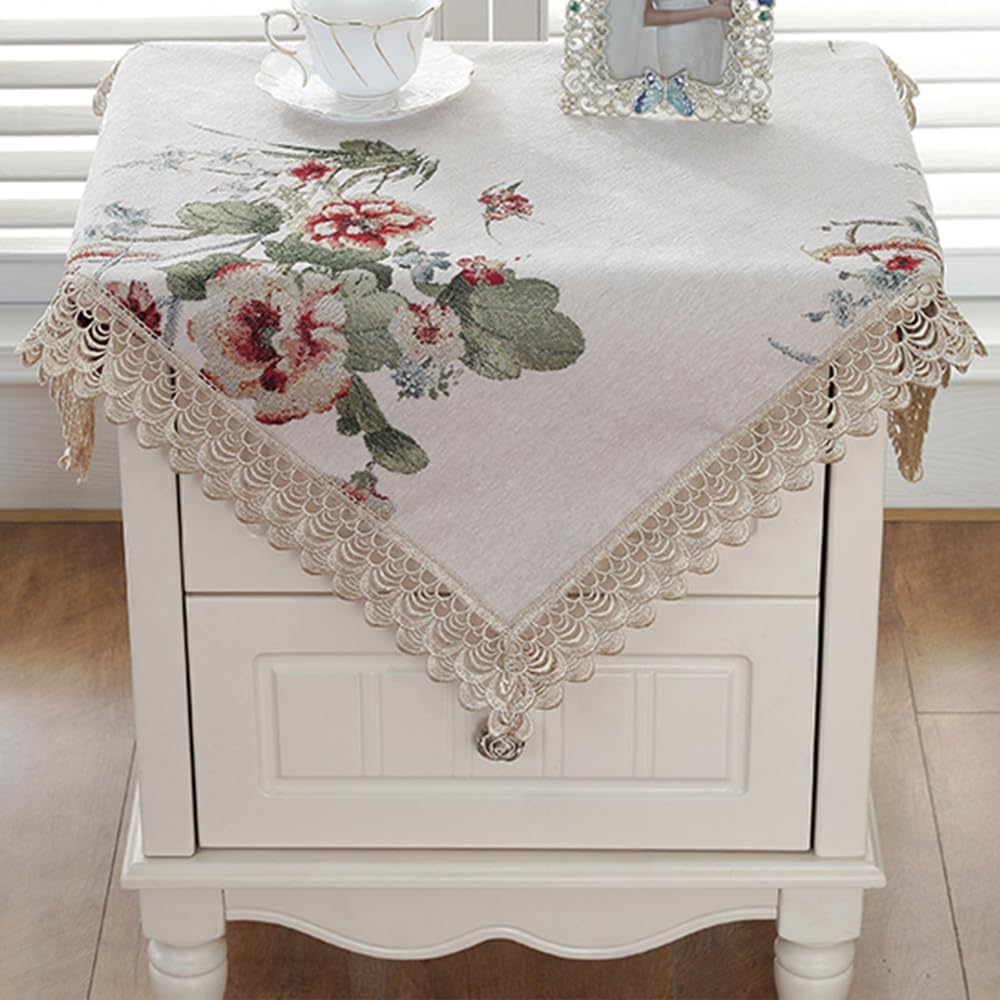 Small Square Tablecloth Lace Border Side Table Nightstand Decor, 26 * 26inch European Style Table Cloth Decoration