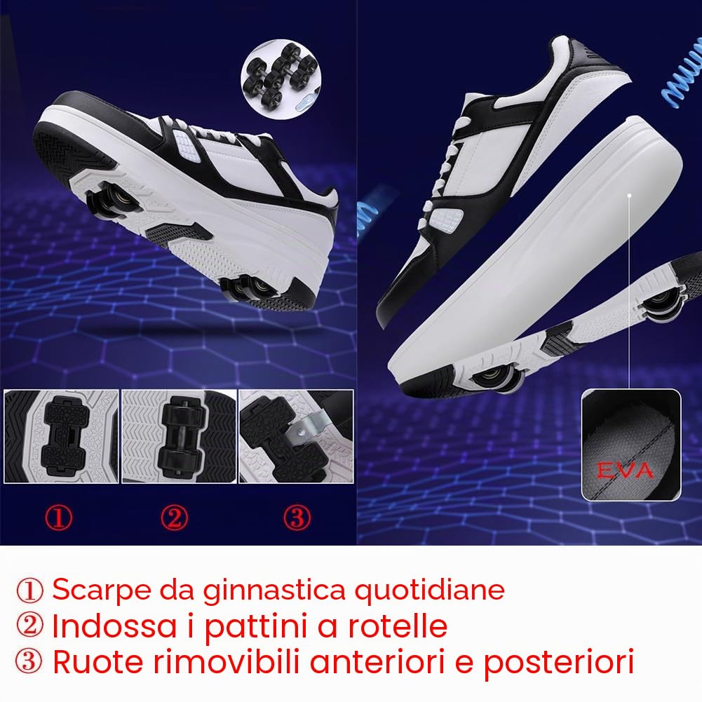 ENEN Scarpe con Rotelle Bambina, Outdoor Sportive Scarpe da Skateboard, 4 Ruote Skateboard Sneakers Multisport Scarpe da Ginnastica da Pattini per Ragazze e Ragazzi