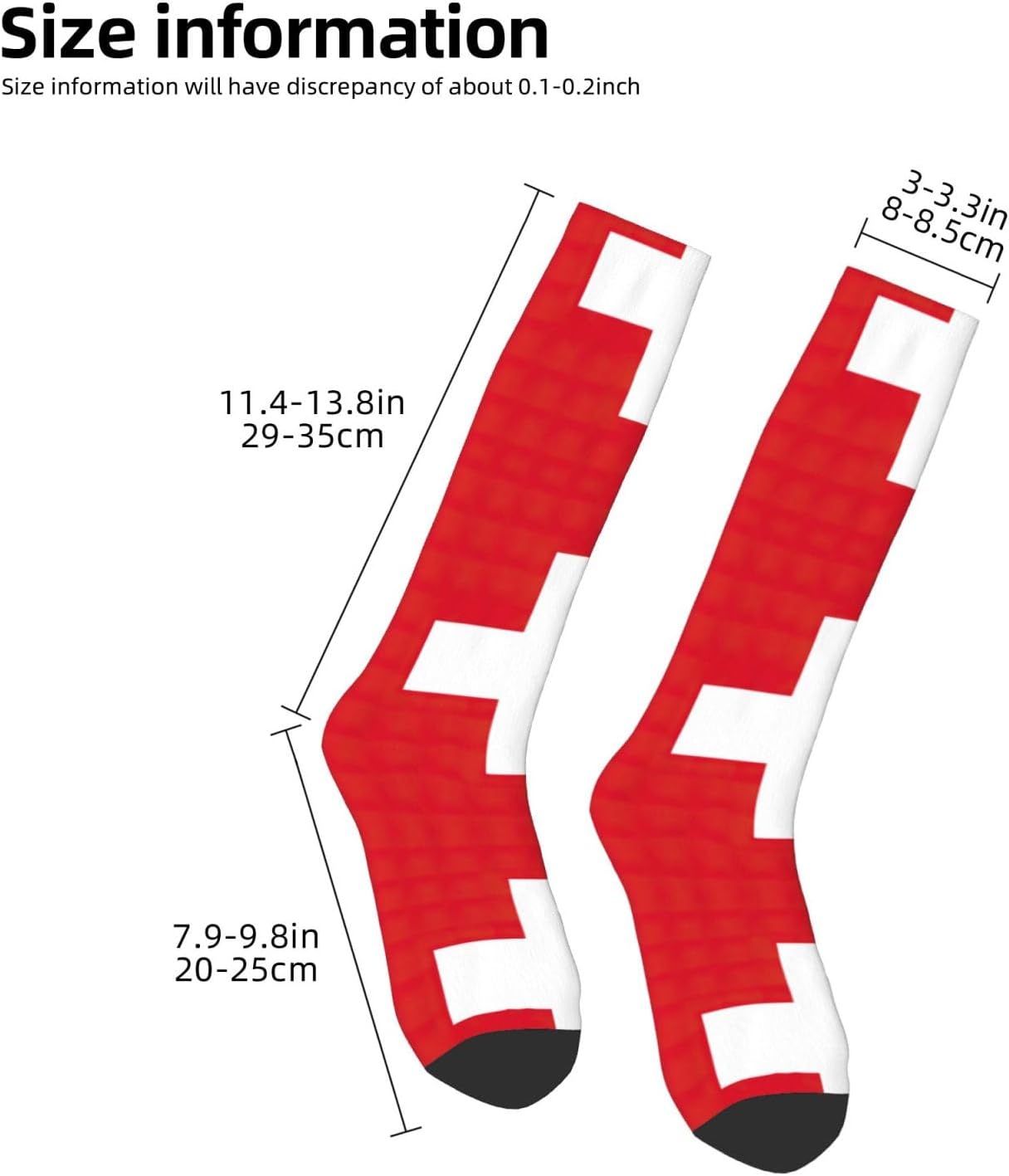 Swiss Flag Print Breathable Crew Neck Athletic High Socks,Suitable For Sports,Running,And Travel.