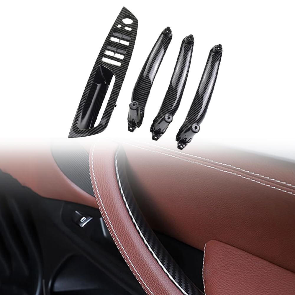 Lot de 4 poignées de porte intérieures en ABS pour voiture, panneau intérieur, housse de protection de tirage, accoudoirs compatible avec B-MW E70 E71 E72 X5 X6 2007-2014 - Fibre de carbone