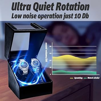 Double Automatic Watch Winder with LED Light, Watch Winders for 2 Watches with Quiet Motor, Soft Flexible Watch Pillow,5 Rotation Modes USB Cable(LED-PU Leather)
