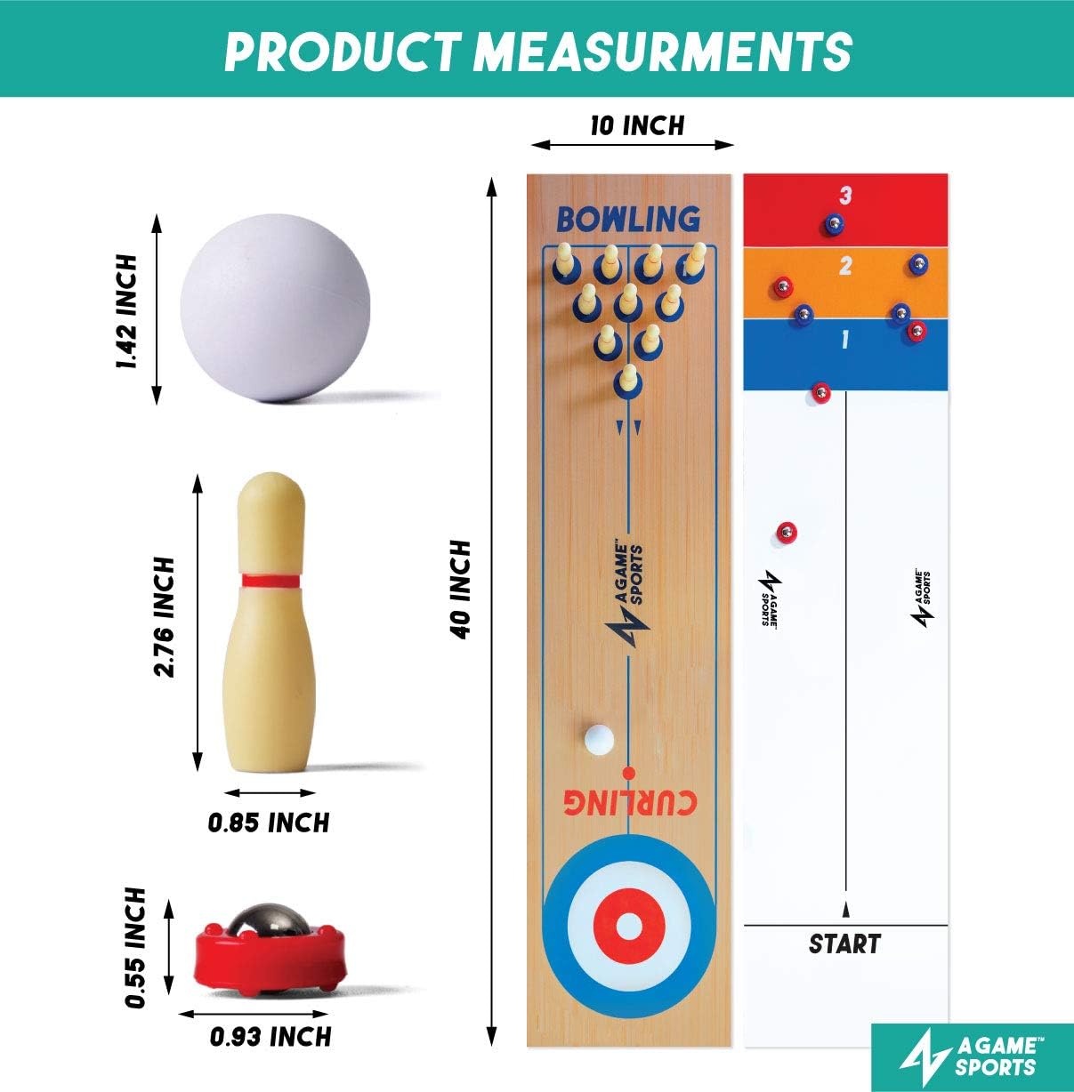 A Game Sports 3 in 1 Table Top Shuffleboard, Curling Game and Bowling Set (10” x 40”)| Portable Family Games for Indoor and Outdoor Fun : Sports & Outdoors