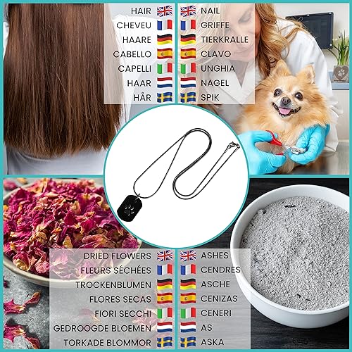 BELLE VOUS Schwarze Haustier Urne aus Edelstahl - Urne für Hund als Anhänger Halskette - Paw Print Medaillon für Haustier Asche - Katzenurne mit Halskette - für Männer und Frauen