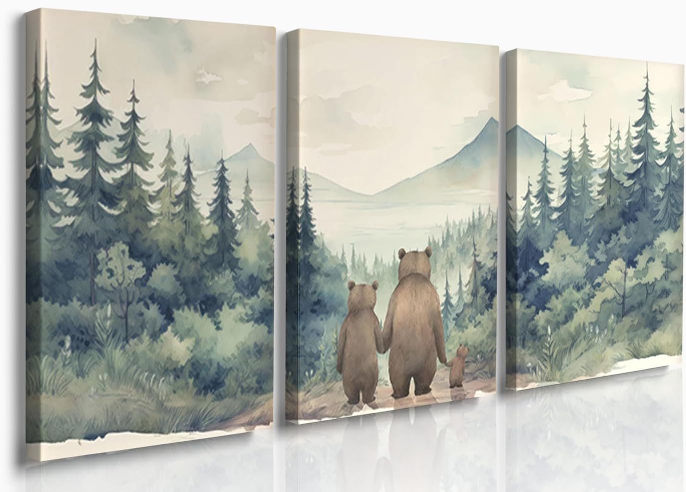 GUBIYU Bear Family Prints - Forest Animals Posters, Nursery Art Set of 3, Boys Room Decor, Framed Woodland Wall Art - 20"x28"