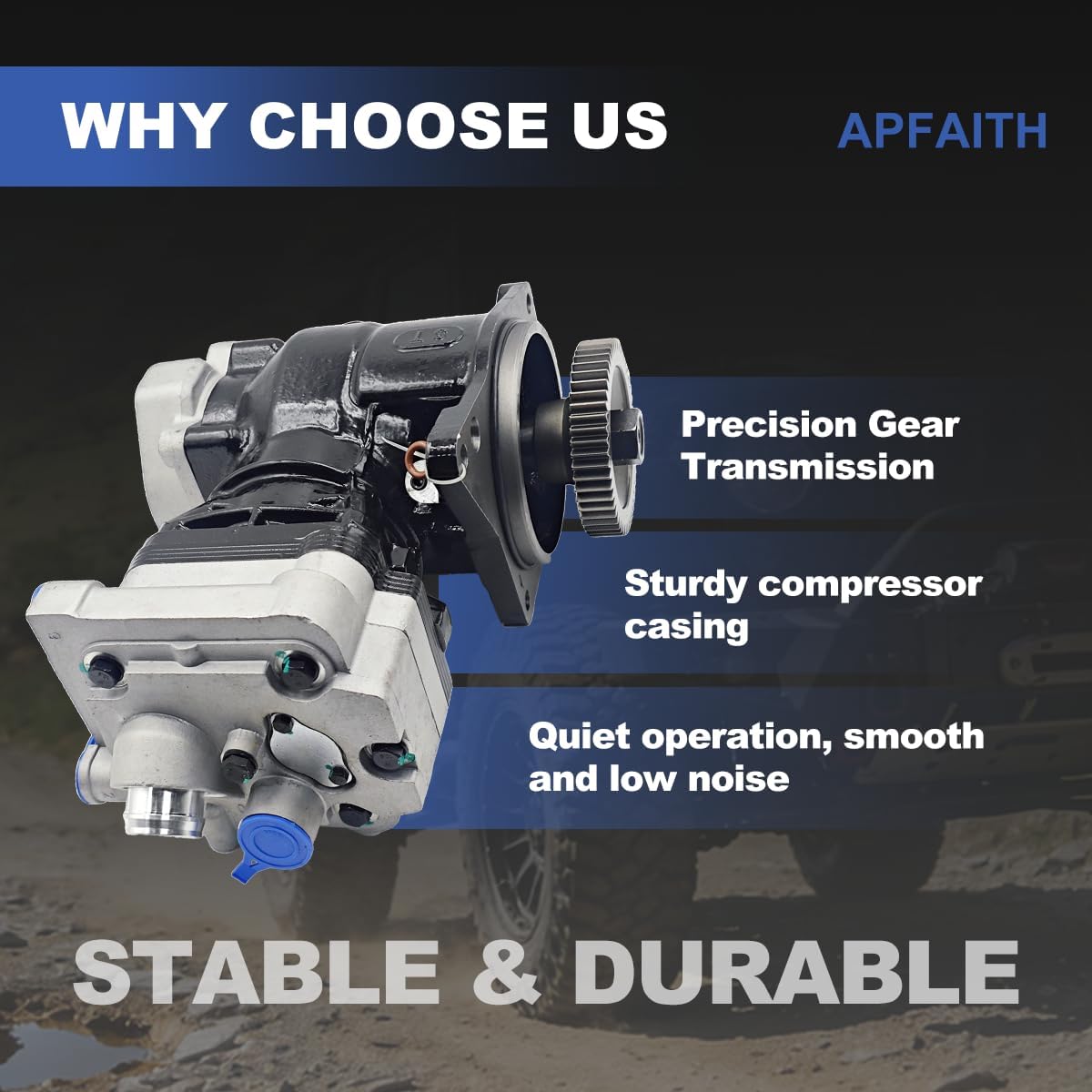 Air Brake Compressor with Gear Compatible with Detroit Diesel DD15 DDE Replace# 4711302515 EA4711302515 RA4711302515 Air Compressor 4711302515 Truck Air Brake Compressor