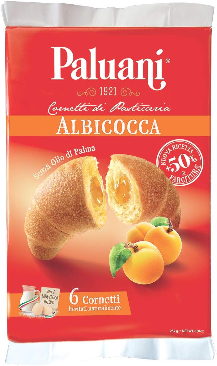 Paluani Croissant Filled with Apricot: 6 X 1.5 Oz Individual Bag