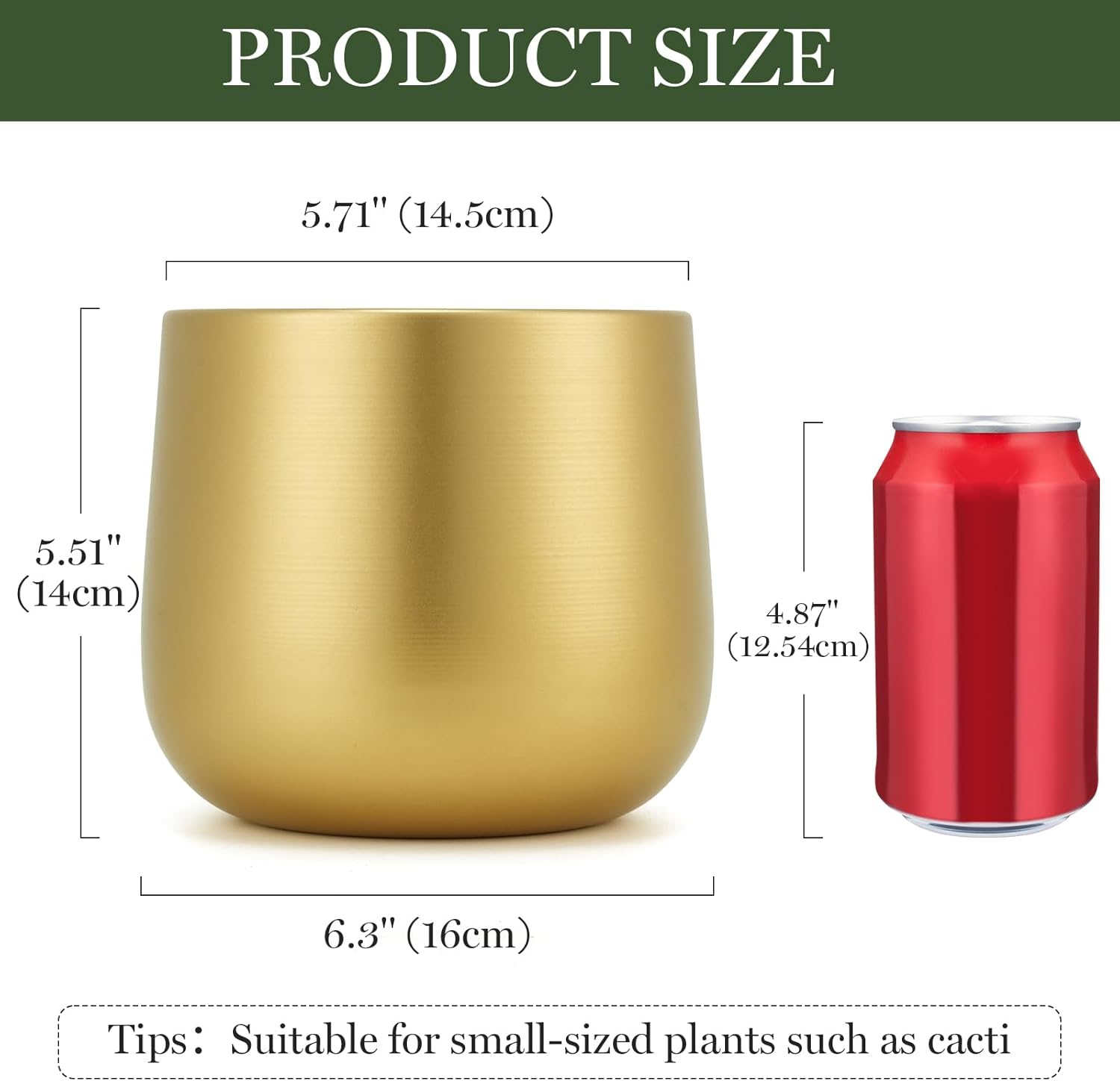 6.3'' Gold Plant Pots Vase for Indoor Plants, Metal Planters with Drainage Hole Waterproof Liner, Set of 2 Modern Decorative Round Gold Planter for Tabletop Succulents Snake Cactus