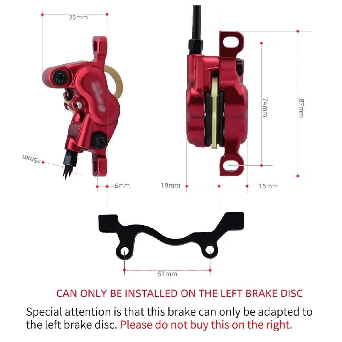 Set Freni A Disco Idraulici per E-Bike A 4 Pistoncini con Rotori da 203mm Kit Freni con Spegnimento A 2 Pin con Tubo da 2300mm/adattatore/strumenti(Red-203mm)