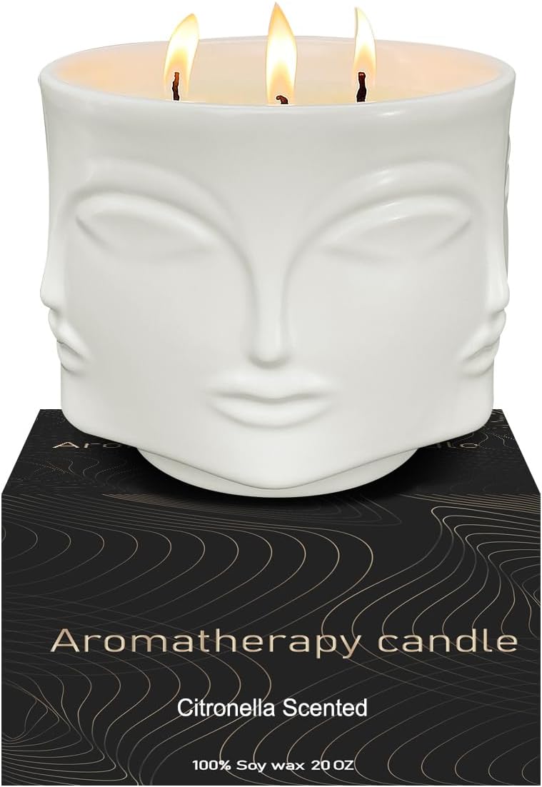 Citronella Candles Outdoor, 3PCS Scented Candles with Vintage Metal Lantern Holder