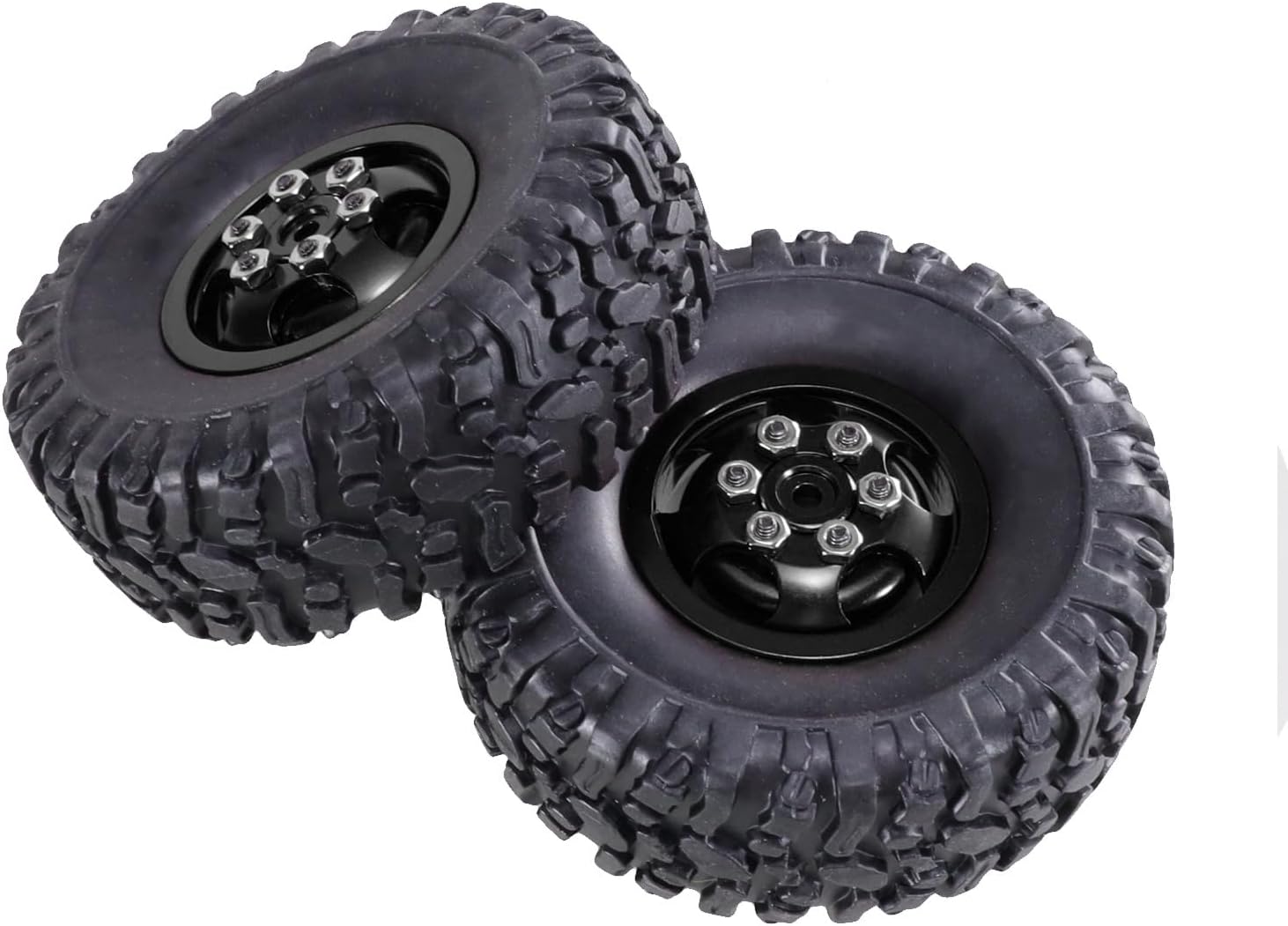 1/12 Aluminum Alloy Wheels & Rubber Tires Upgrade Set for MN82, LC79, MN78, WPL C24, D12, MN99S, MND90 RC Cars (Black)