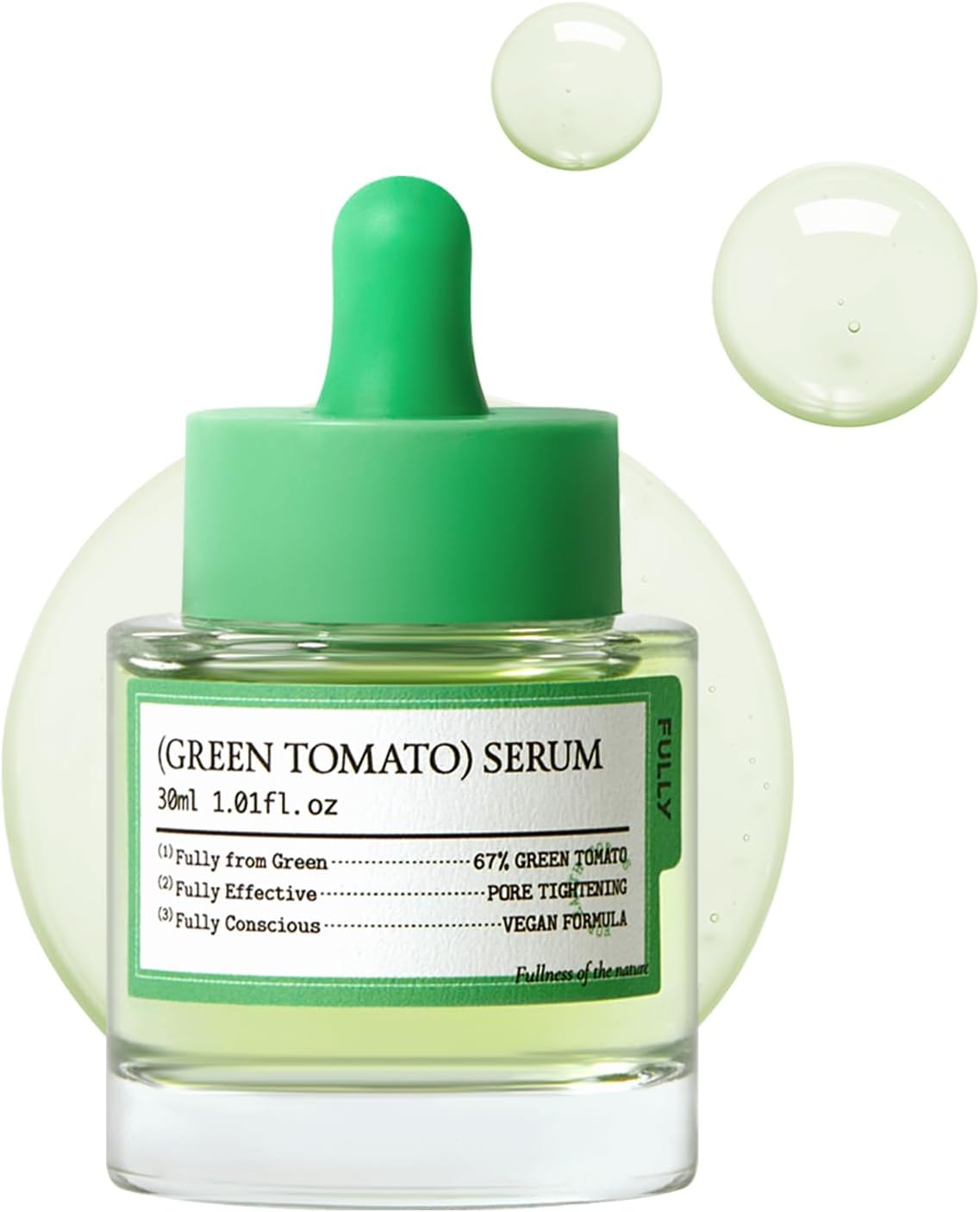 FULLY Green Tomato Serum, Pore Tightening With 67% Green Tomato Extract, Vit C And Pha, Elastcity Boosting And Skin Moisturization, Fragrance Free, Vegan & Dermatologically Tested, 1.01 Fl.Oz