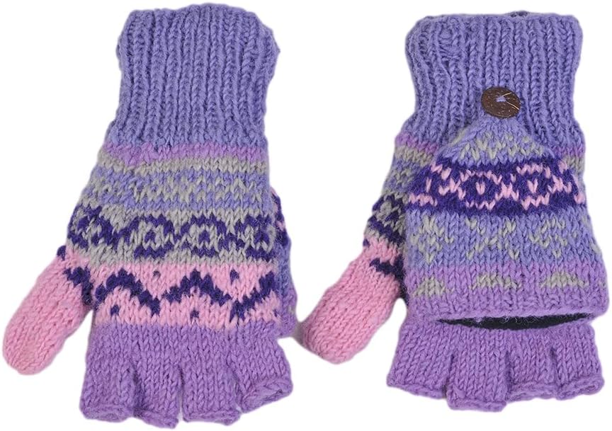 THE COLLECTION ROYAL Fingerless Fleece Lined Hand Knitted Cozy Woolen Fingerless Convertible Mitten Gloves - Image 9