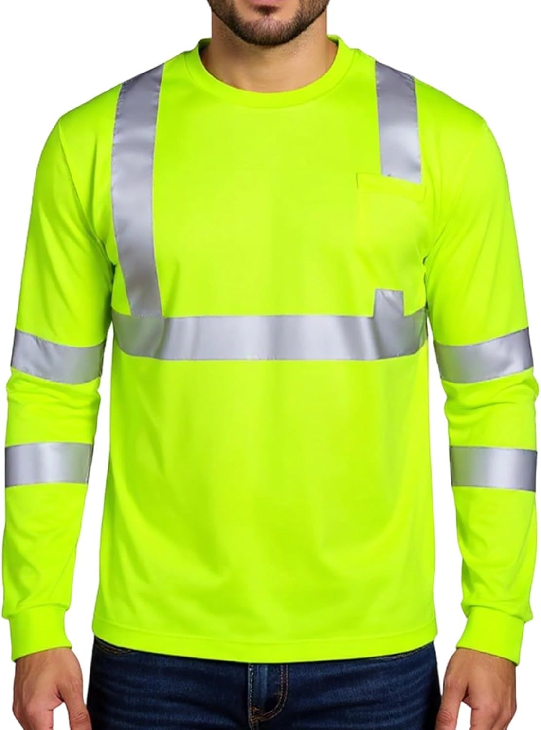 Ymosrh Men's Hi Vis T Shirt Reflective Safety Long Sleeve Construction Tees, M-3XL