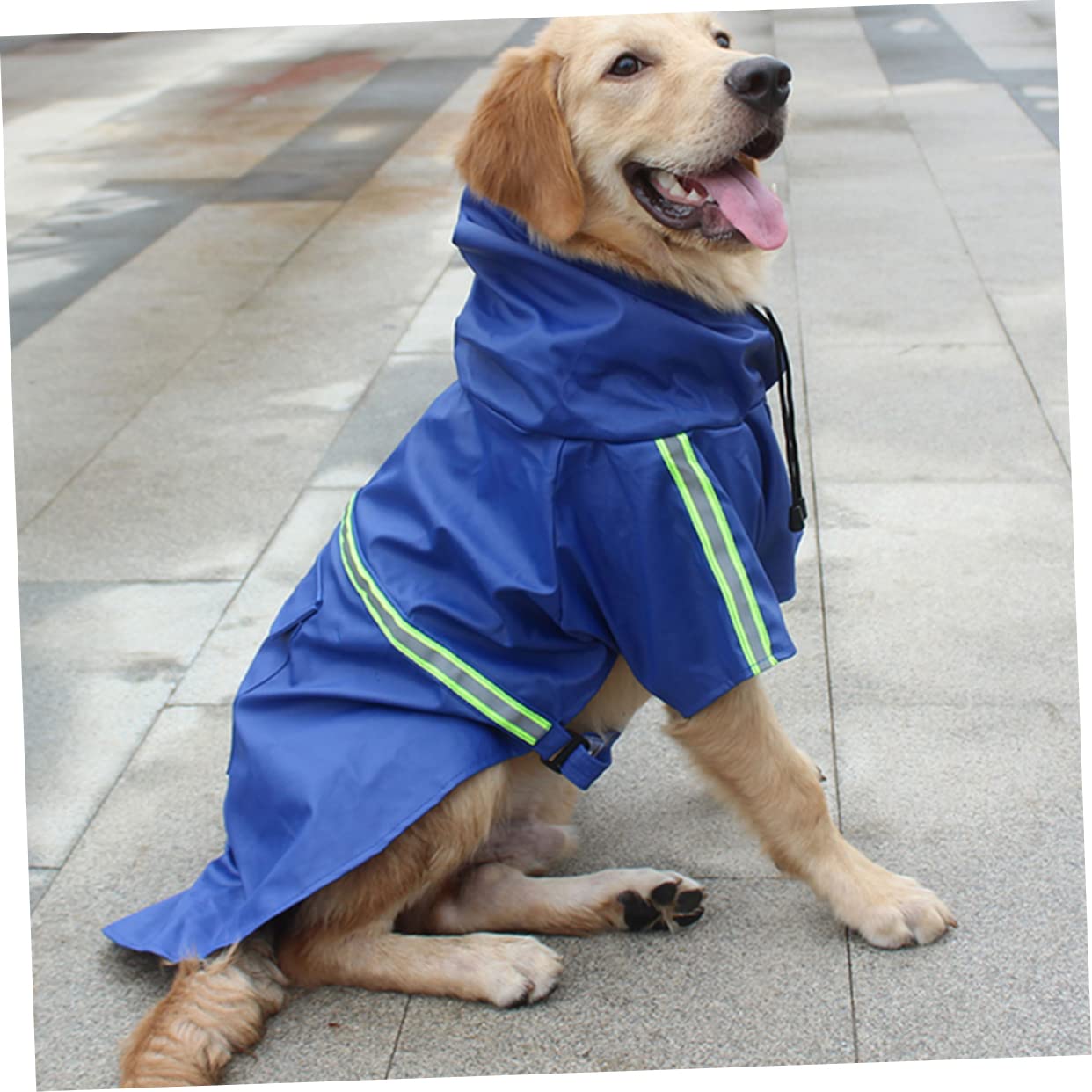 Garneck Reflective Strip Doggy Rain Coat Pet Dog Rainwear Waterproof Hood for Medium Dogs Dark Blue Large