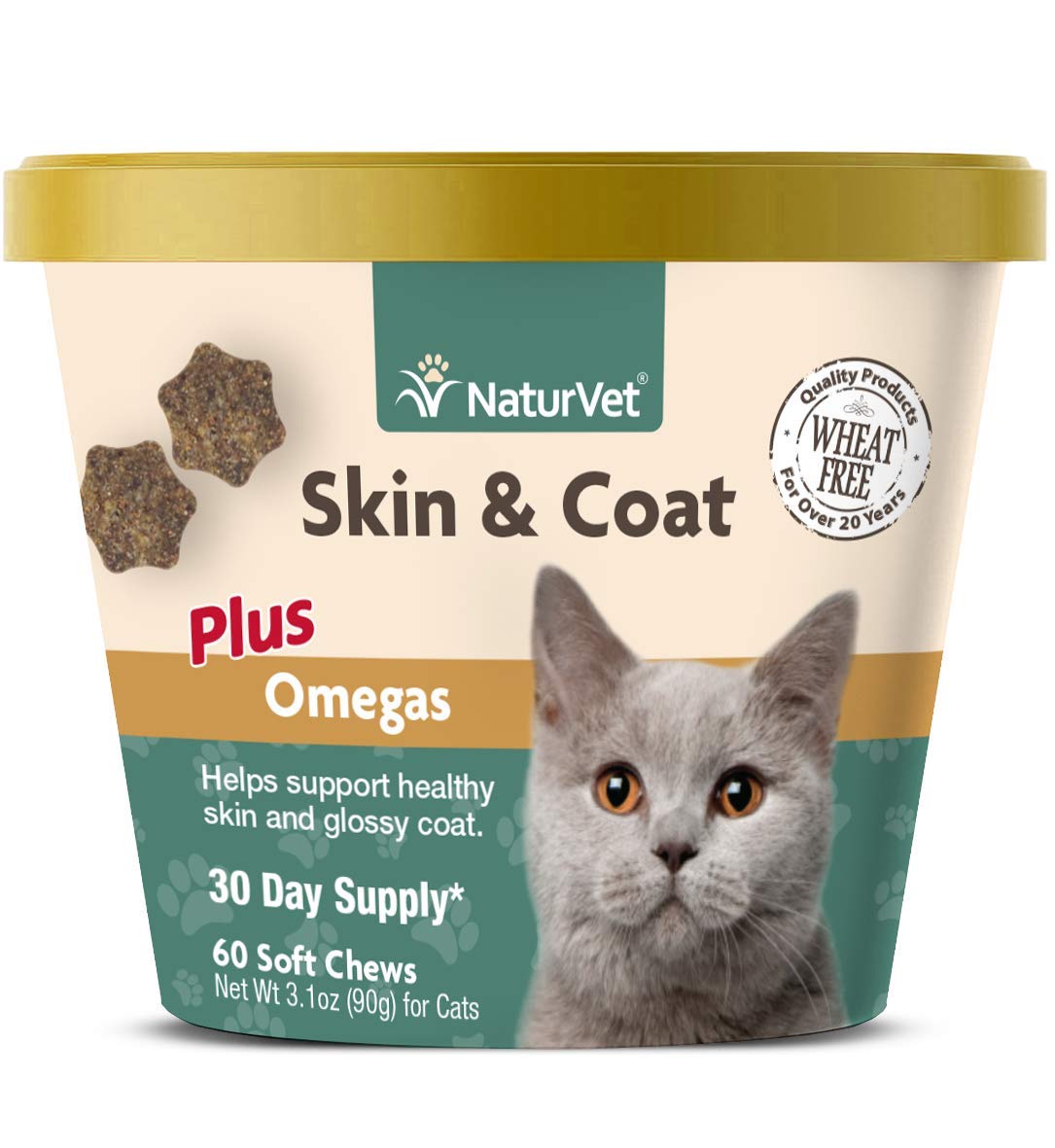 Skin & Coat Plus Omegas For Cats 60 Soft Chews Supports Healthy Skin & Glossy Coat Enhanced With Omega3 Omega-6 & Biotin 30 Day Supply