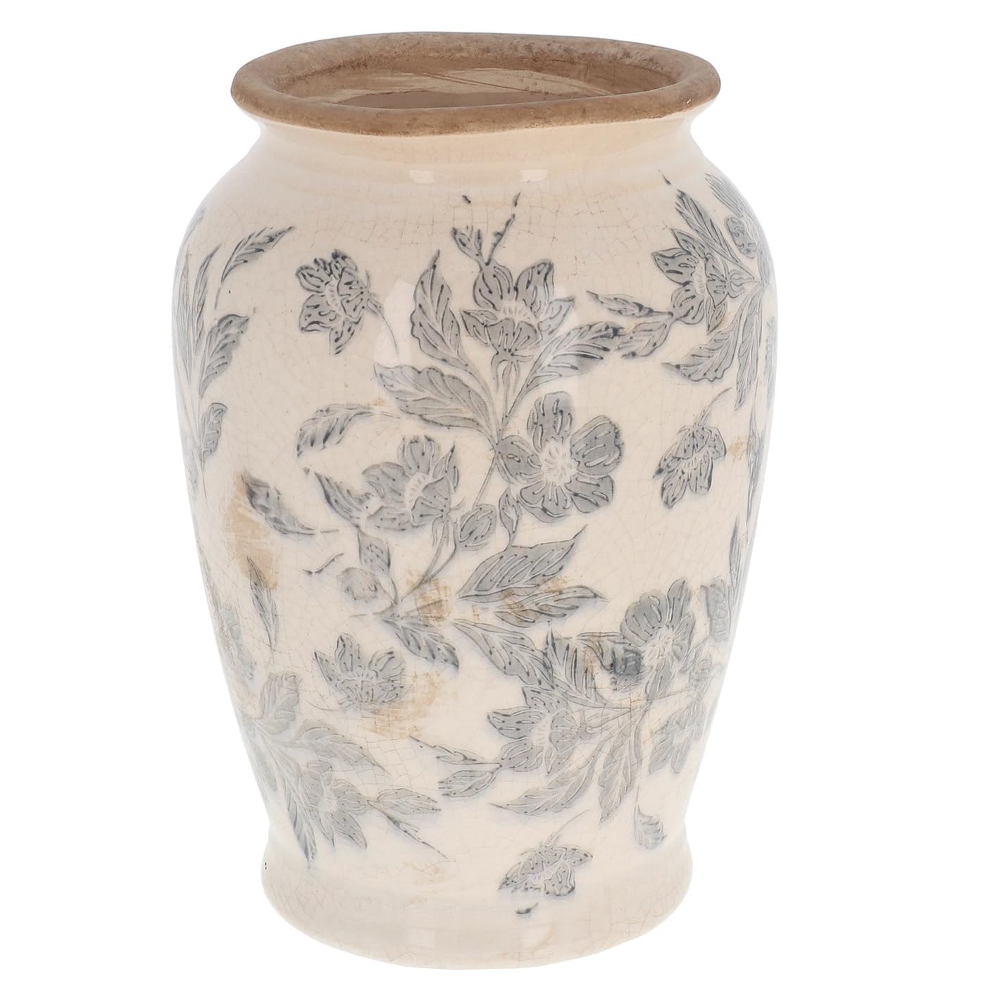 Shudehill Giftware Cream With Grey Floral Pattern Misty Garden Collection Traditional Vase, Floral Ceramic, Country Farmhouse Decorative Home Accent