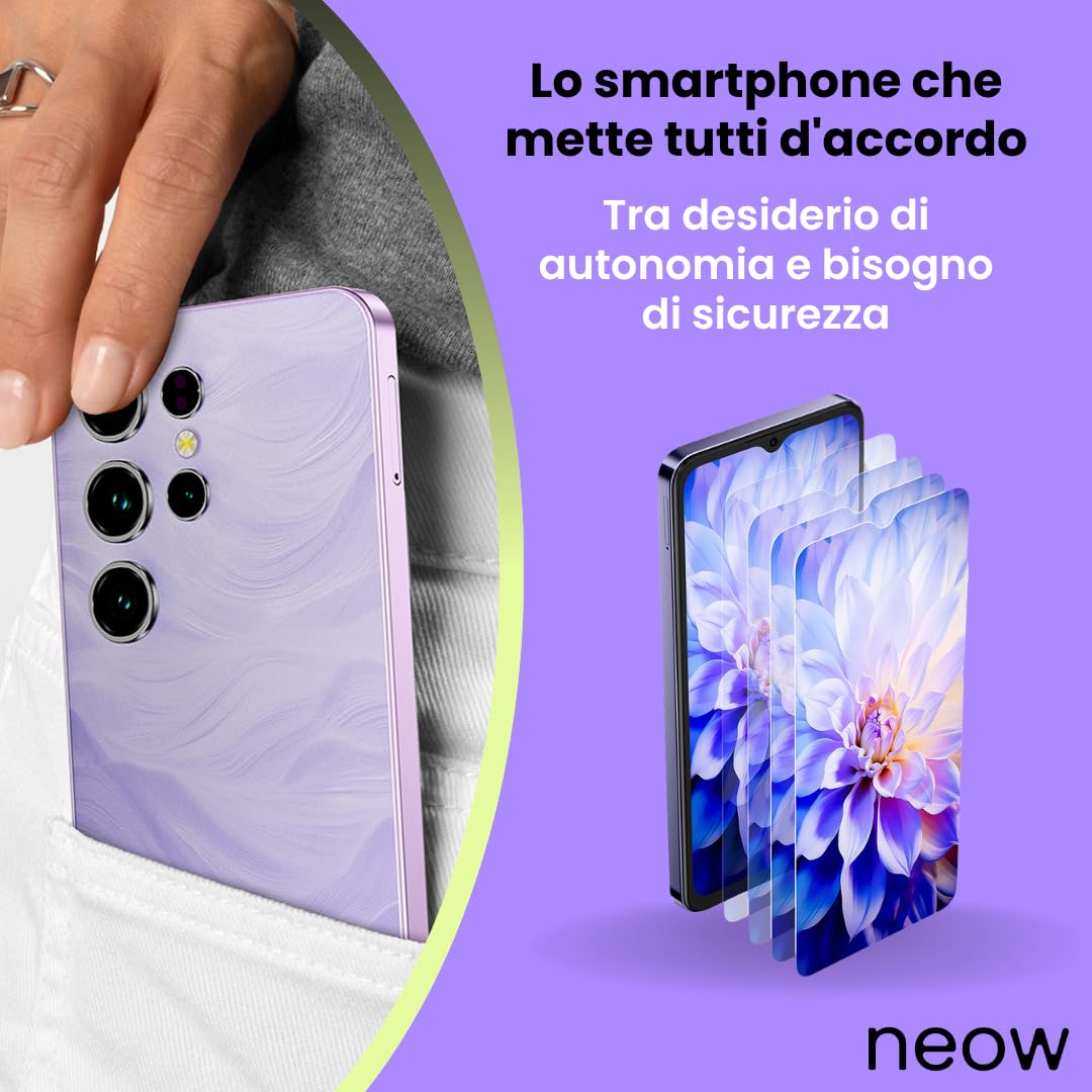 Neow Safe + Smartphone Android 15 4G 128 Go | Schermo HD+ da 6,52" | Smartphone per adolescenti | App scolastiche e divertenti preinstallate | Controllo genitori (nero)