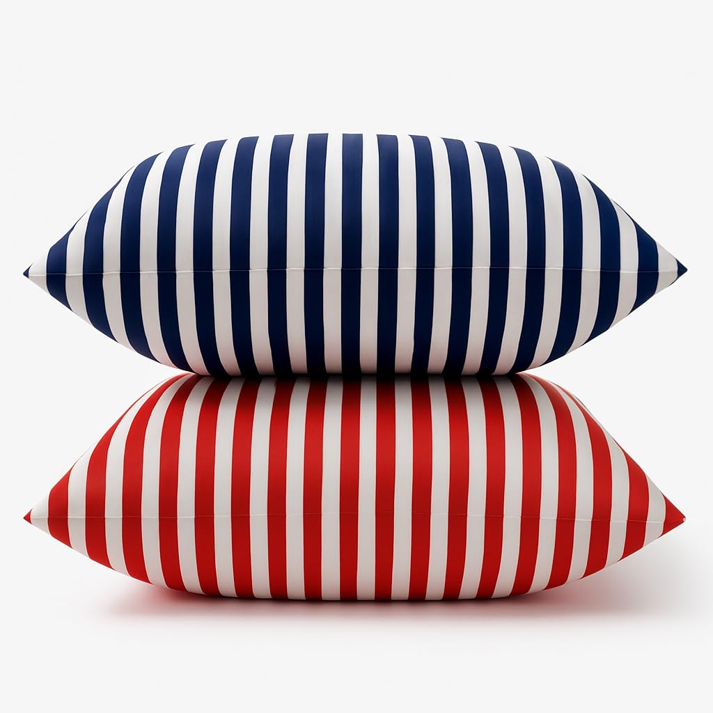 Reliance Fiber Sleeping Pillows for Bed | Premium Hotel Quality Printed Pillow Polyster Fabric | Machine Washable Reliance Fiber Takiya | Pack of 2 (24 x 16 Inches), Red & Blue Stripe-image-27