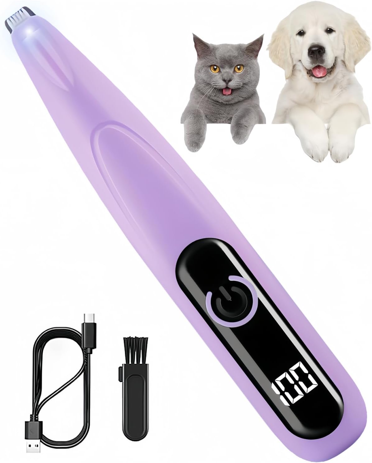 Pet Trimmer, USB Charging, LED Display, LED Display, LED Light, For Dogs, Cats, Trimmers, Feet, Back, Face, Buttocks, Paws, Partial Cuts, Dogs, Cats, Pet Clippers, Home Trimming, Small,