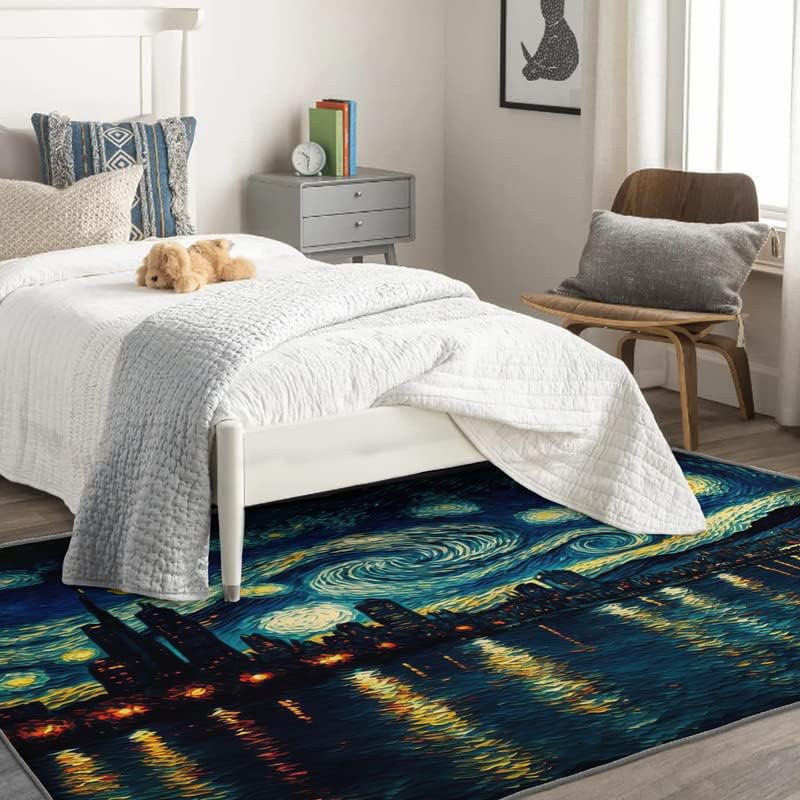 Miniatura 2 de Alfombra lavable para sala de estar, dormitorio, Van Gogh - Alfombra de noche estrellada y decoración del hogar, alfombra de área con pintura al