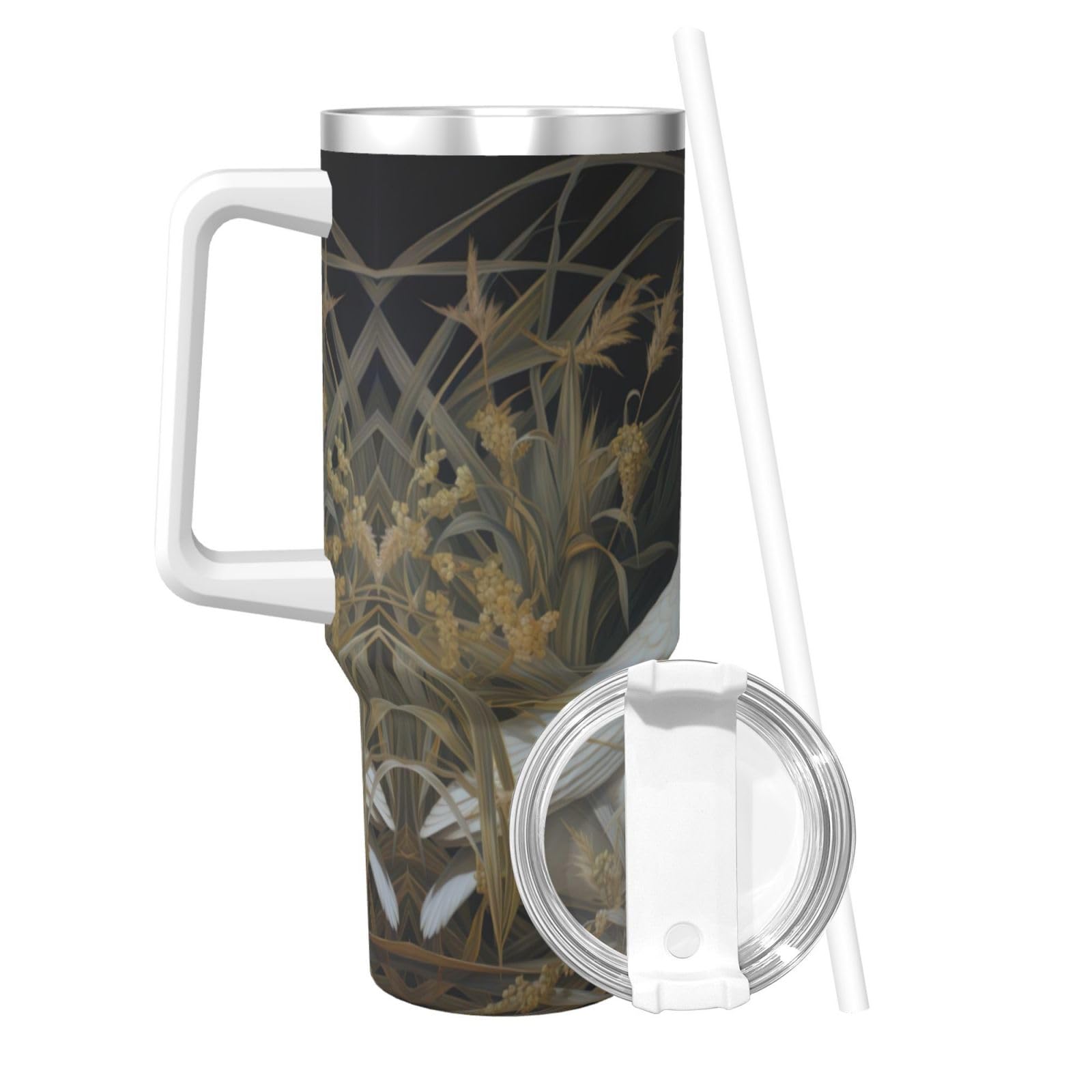 Grass and Dove Wasserflasche aus Edelstahl, doppelwandig, isoliert, mit Griff und Strohhalm-Deckel, 1,2 l
