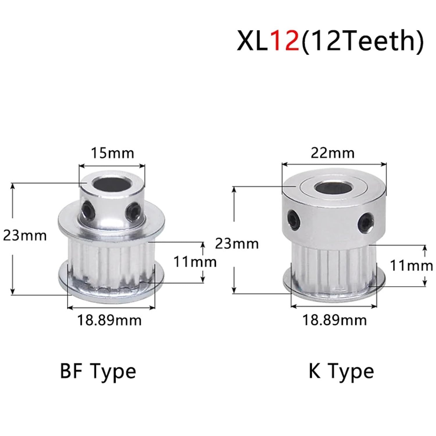 12T XL Timing Pulley Bore 4 5 6 6.35 7 8 10 12mm Aluminum Alloy 12 Teeth Wheels for Belt Width 10mm 1Pcs(Bore 8mm,11mm (K))