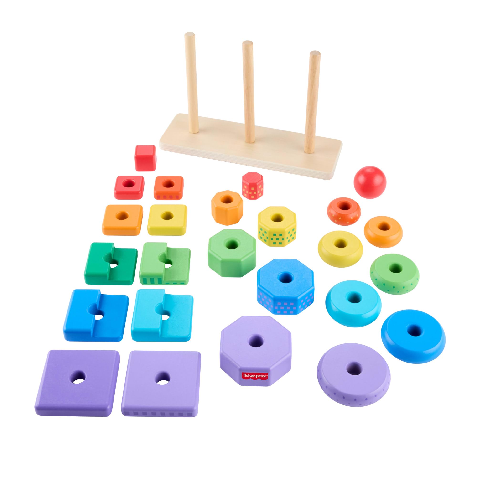 Fisher-Price Giardino Impilabile In Legno - Gioco Ordinamento E Impilamento Per Bambini 18+ Mesi, 10 Pezzi