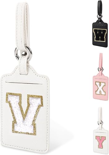 Initial Letter Luggage Tag V for Suitcases TSA Approved, PU Leather Personalized