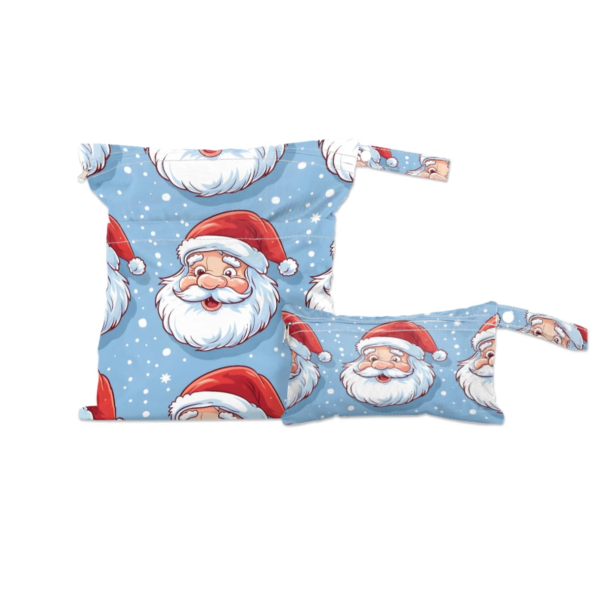 2pcs Cloth Diaper Wet Dry Bag with Two Zipper Pocket Waterproof Storage Bag Travel Laundry Bags, Beach, Pool, Breast Pump Parts, Gym Bag for Swimsuits & Wet Clothes for Baby (Adorable Santa Claus)
