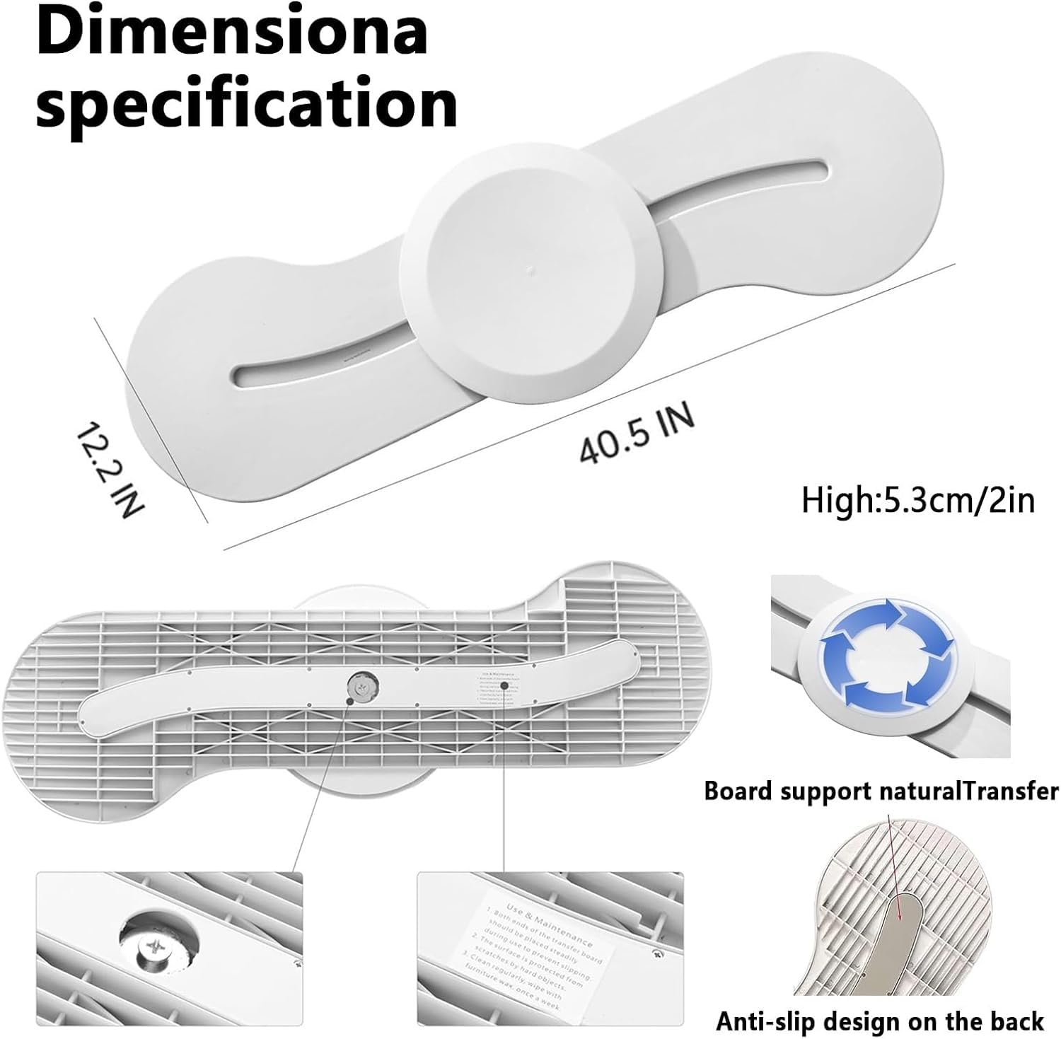 Tabla de Transferencia Curva con Disco Giratorio (102 x 30 cm) | Polímero de alta resistencia, tobogán giratorio de 360°, Silla a cama, Ancianos y movilidad reducida, Reduce esfuerzo
