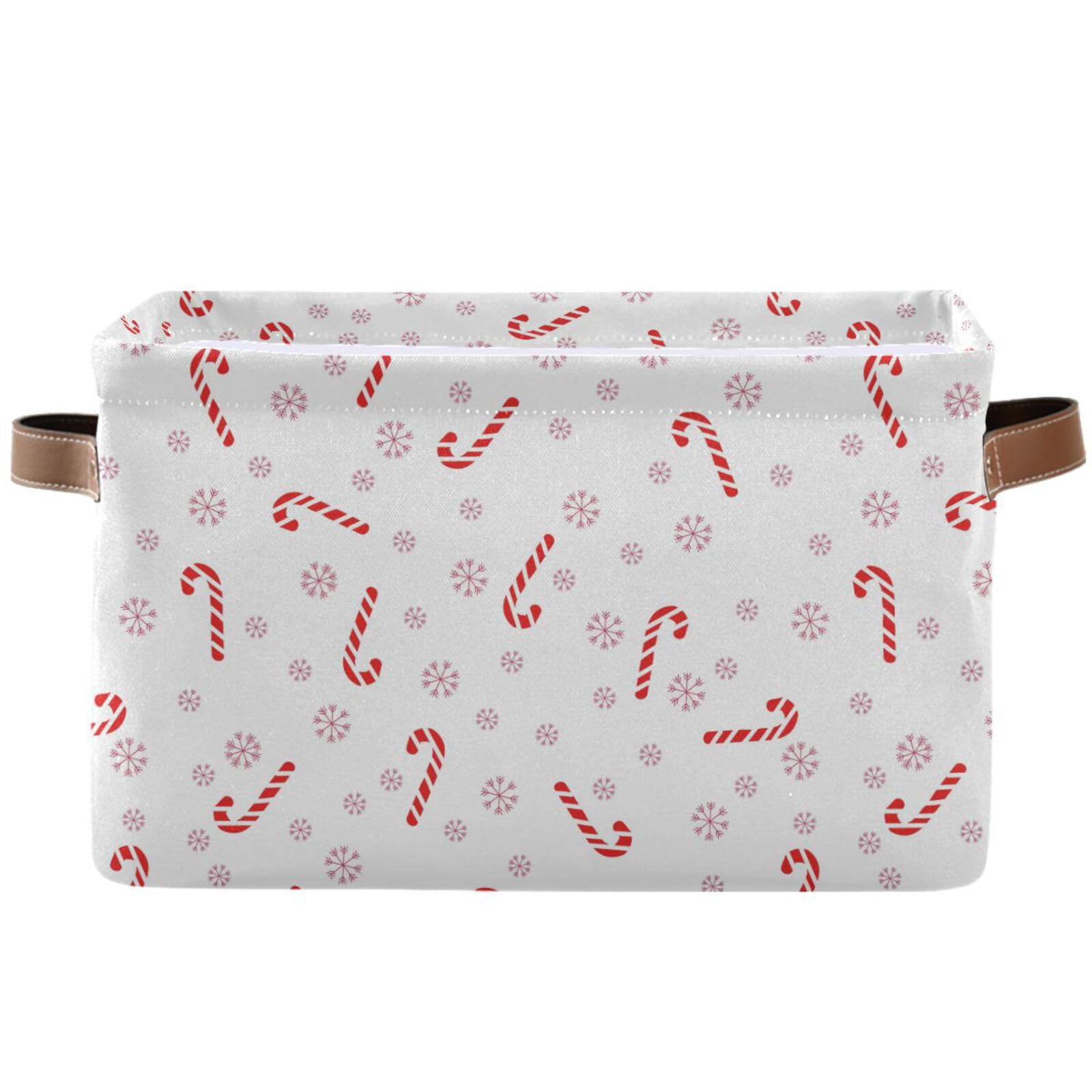 Pfrewn Christmas Winter Storage Basket Candy Cane on A White Collapsible Rectangular Storage Boxes Organizer Shelf Basket Toy Book Storage Bin for Nursery 1 Pack