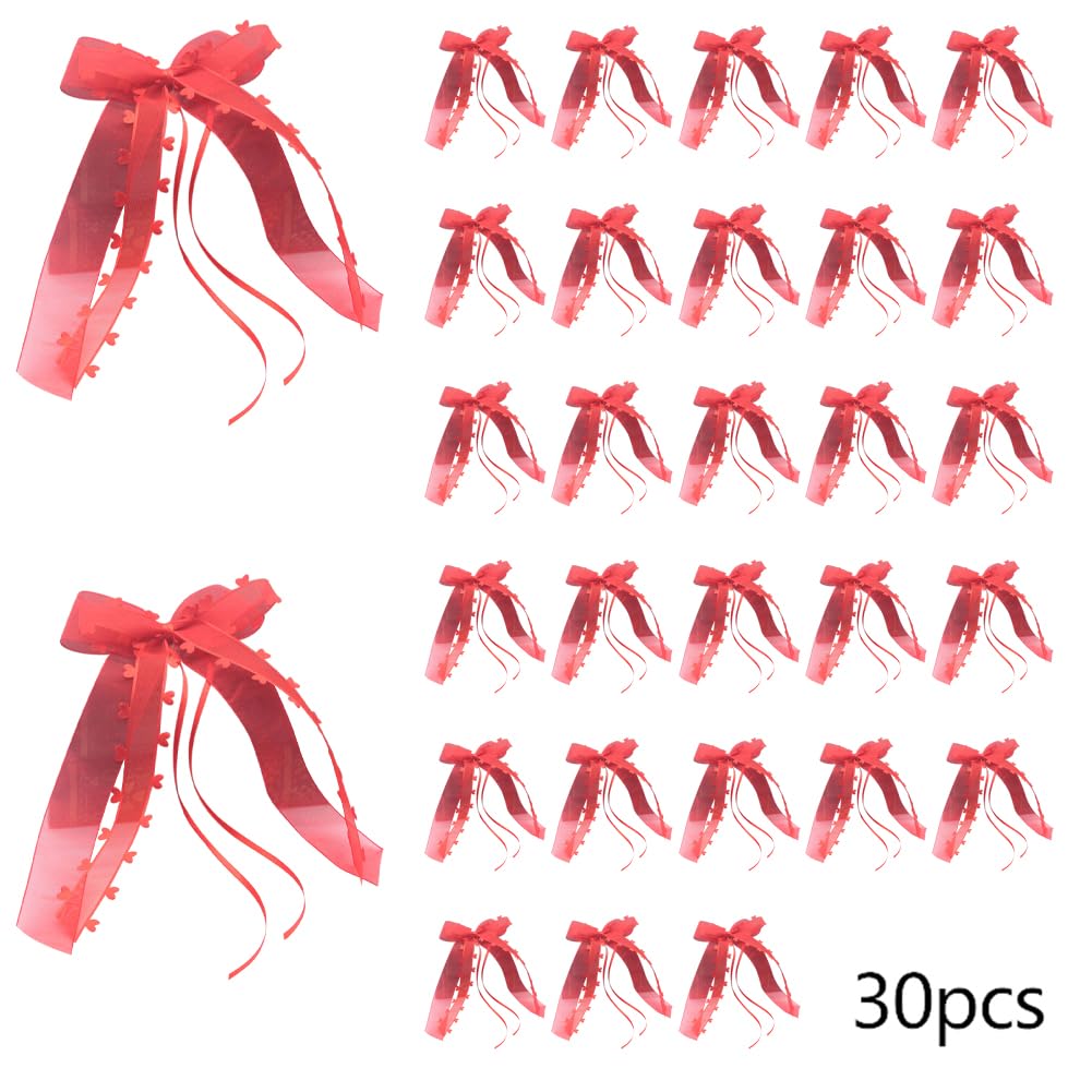 Wstążka do pakowania z kokardkami 30 szt. Serca na przyjęcie urodzinowe Prezent ślubny Dekoracja samochodu(Red)