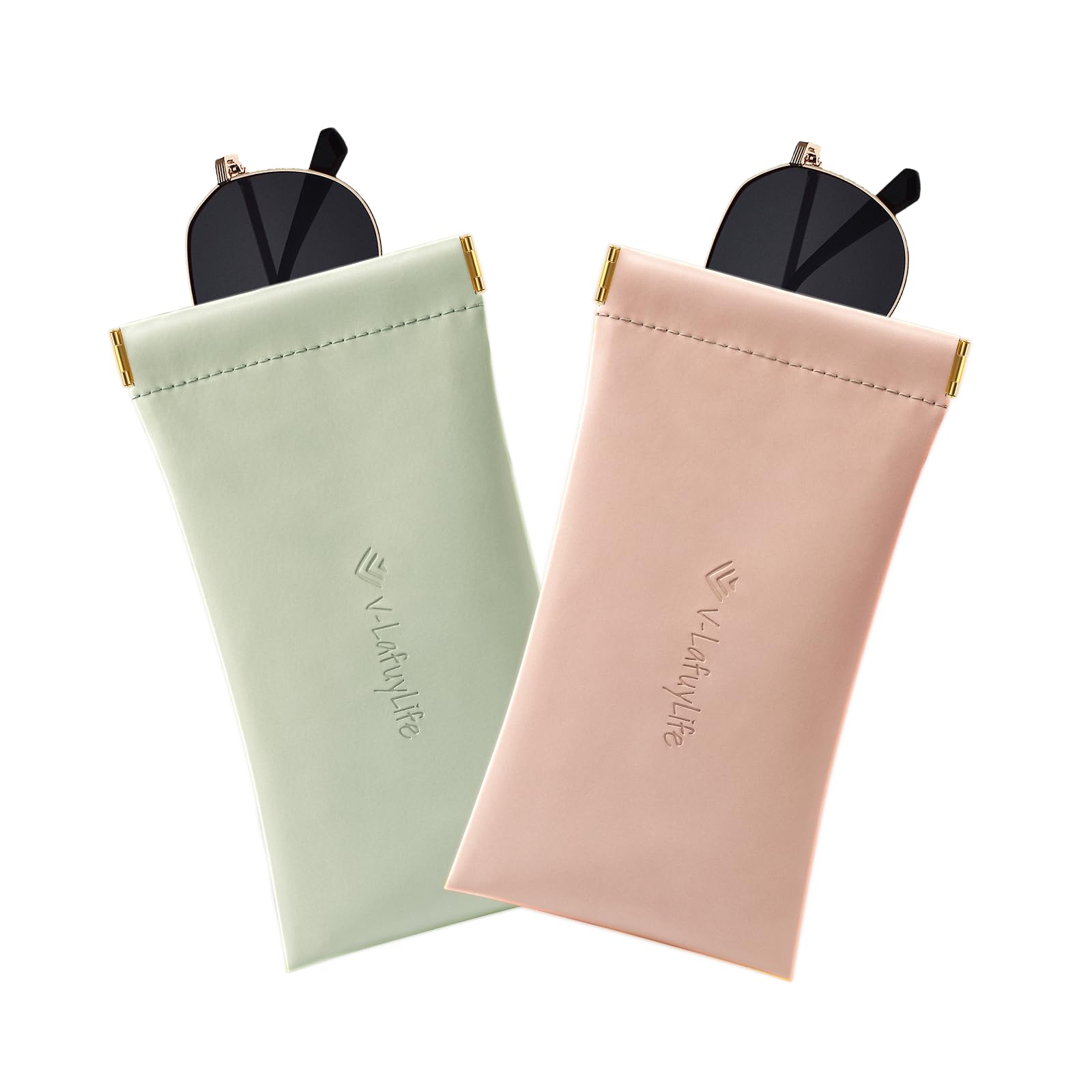 V-LAFUYLIFE Glasses Case Soft 2 Pack - Portable Leather Squeeze Top Eyeglass Case,Soft Sunglasses Case.