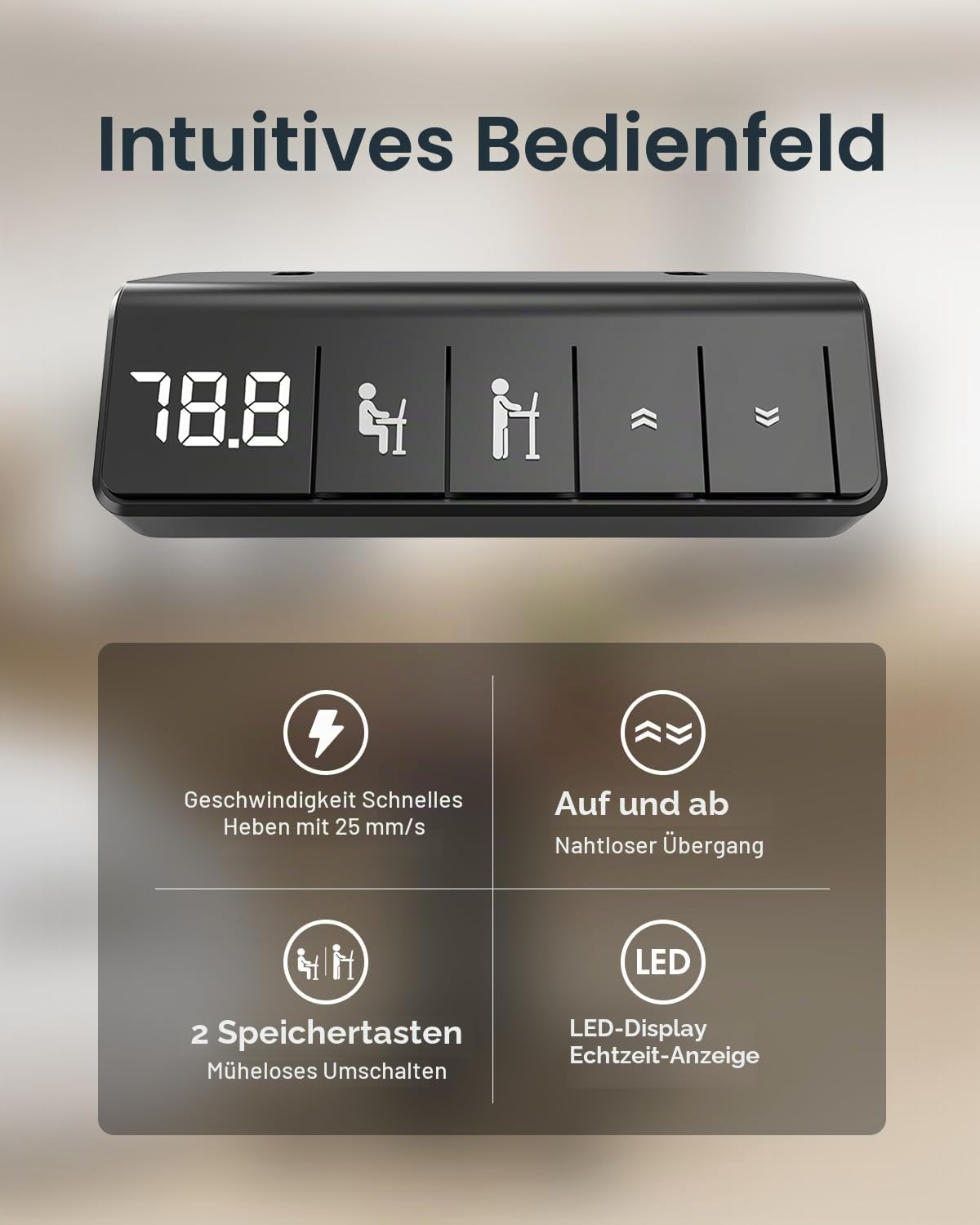 Höhenverstellbarer Schreibtisch 80 x 60 cm, Schreibtisch Höhenverstellbar Elektrisch für Home & Office, 2-teilige Tischplatte, Weiß